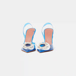 Amina Muaddi Rosie Glass PVC transparent blue slingback pumps with crystal buckle detail