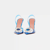Amina Muaddi Rosie Glass PVC transparent blue slingback pumps with crystal buckle detail