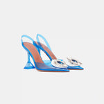 Amina Muaddi Rosie Glass PVC transparent blue slingback pumps with crystal buckle detail
