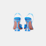 Amina Muaddi Rosie Glass PVC transparent blue slingback pumps with crystal buckle detail