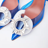 Amina Muaddi Rosie Glass PVC transparent blue slingback pumps with crystal buckle detail
