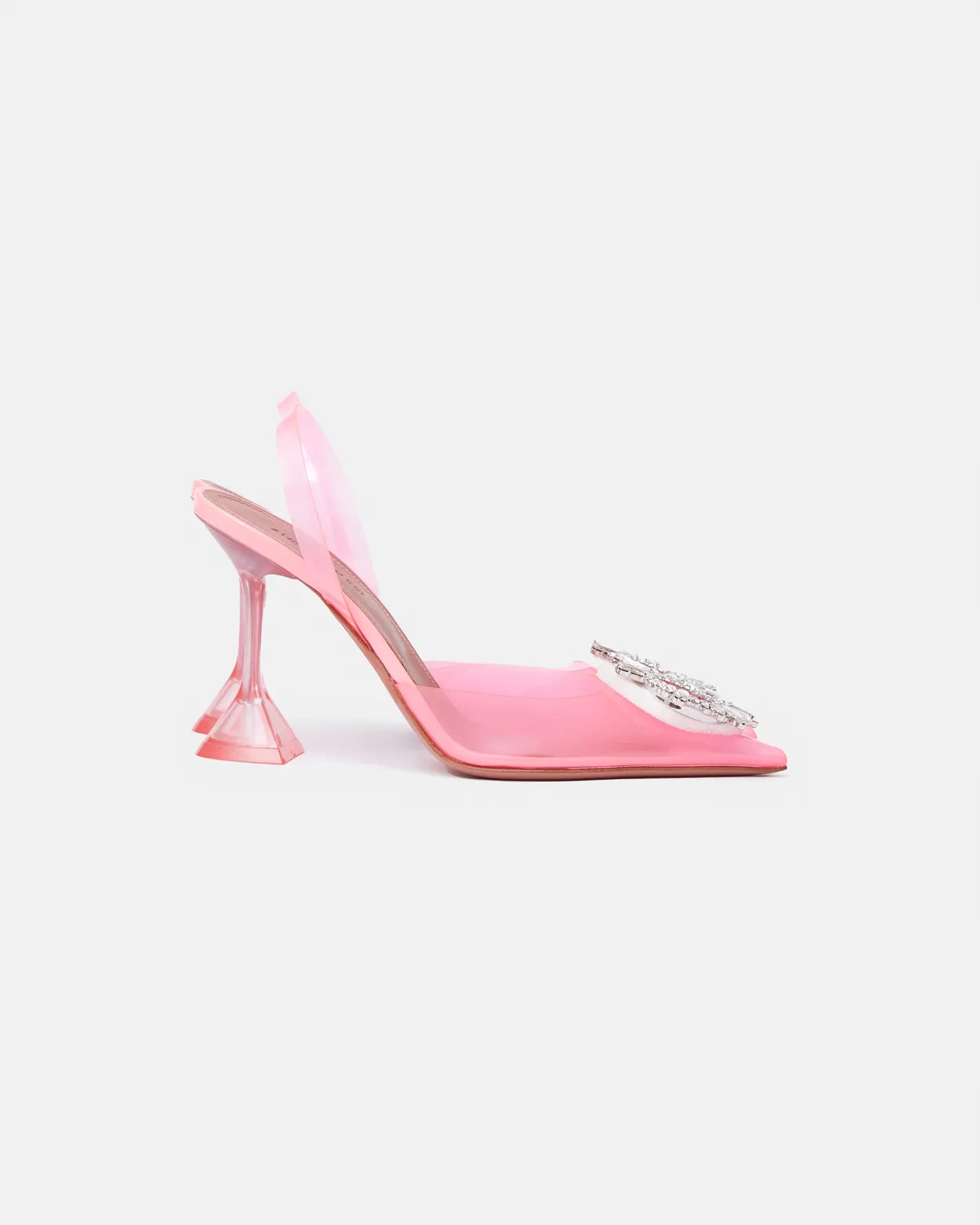 Amina Muaddi Rosie Glass PVC pink transparent slingback pumps with crystal buckle detail