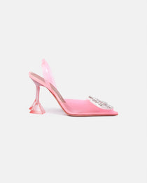 Amina Muaddi Rosie Glass PVC pink transparent slingback pumps with crystal buckle detail