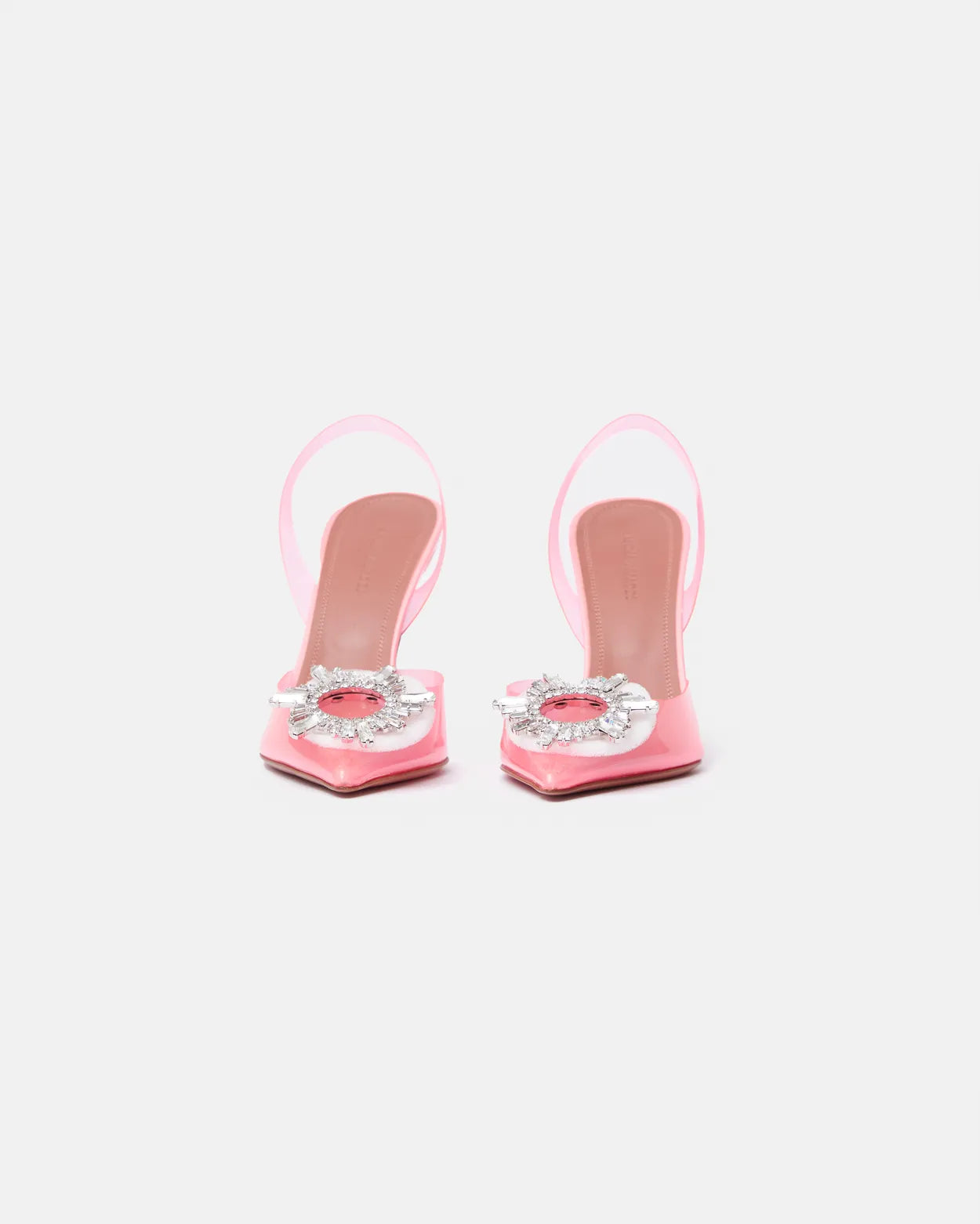 Amina Muaddi Rosie Glass PVC pink transparent slingback pumps with crystal buckle detail