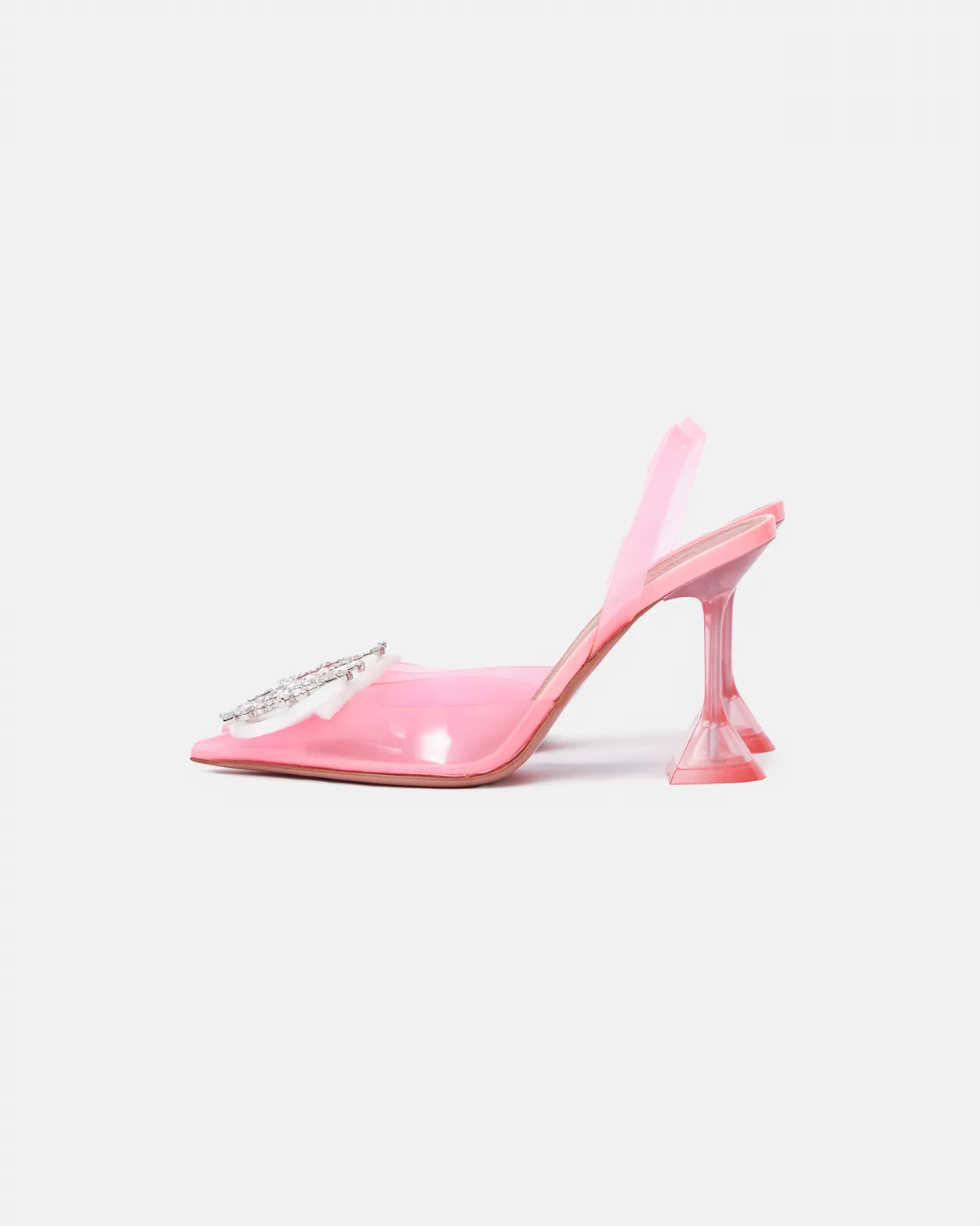 Amina Muaddi Rosie Glass PVC pink transparent slingback pumps with crystal buckle detail