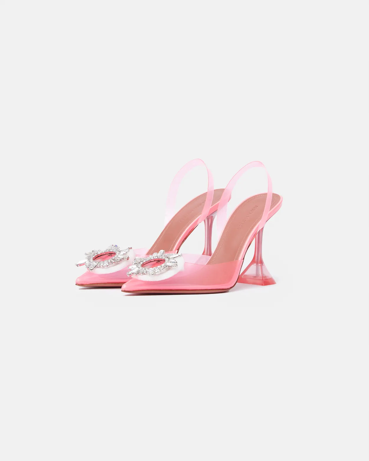 Amina Muaddi Rosie Glass PVC pink transparent slingback pumps with crystal buckle detail