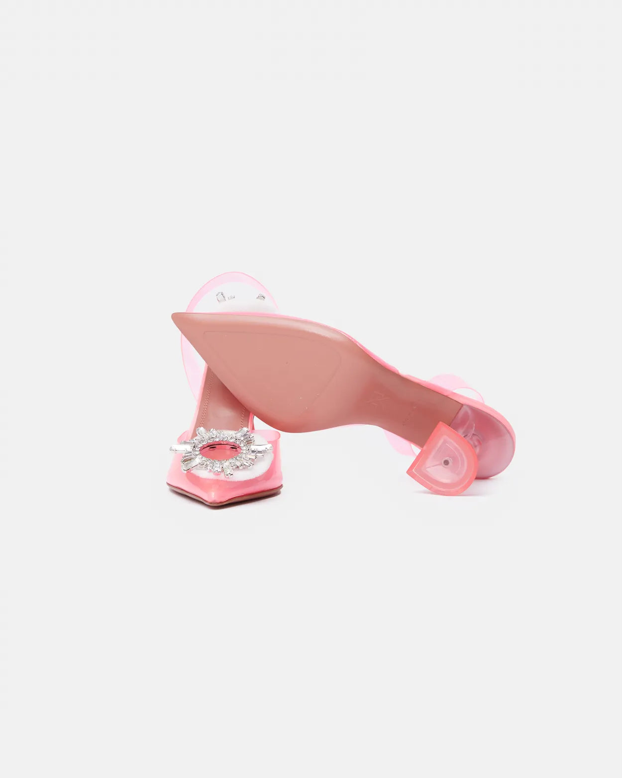 Amina Muaddi Rosie Glass PVC pink transparent slingback pumps with crystal buckle detail