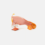 Amina Muaddi Rosie Glass PVC orange transparent slingback heels with crystal bow detail