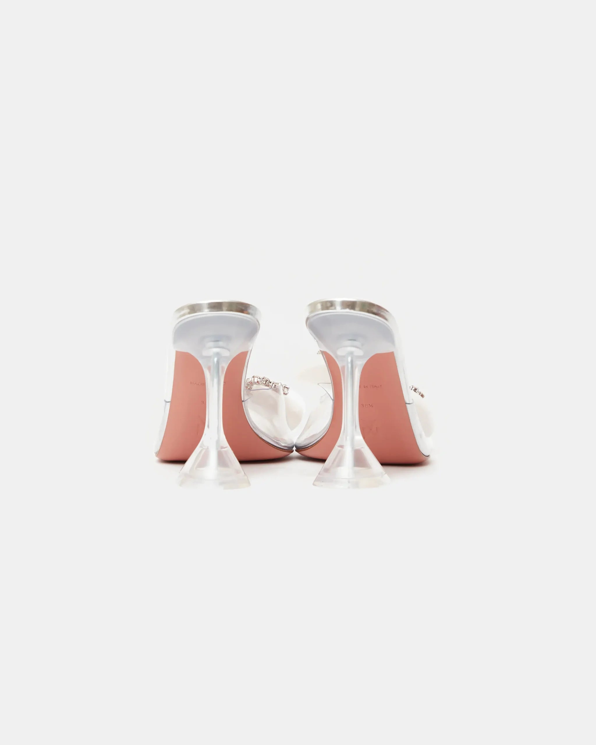 Amina Muaddi Rosie Glass PVC transparent heeled slippers with rhinestone bow detail