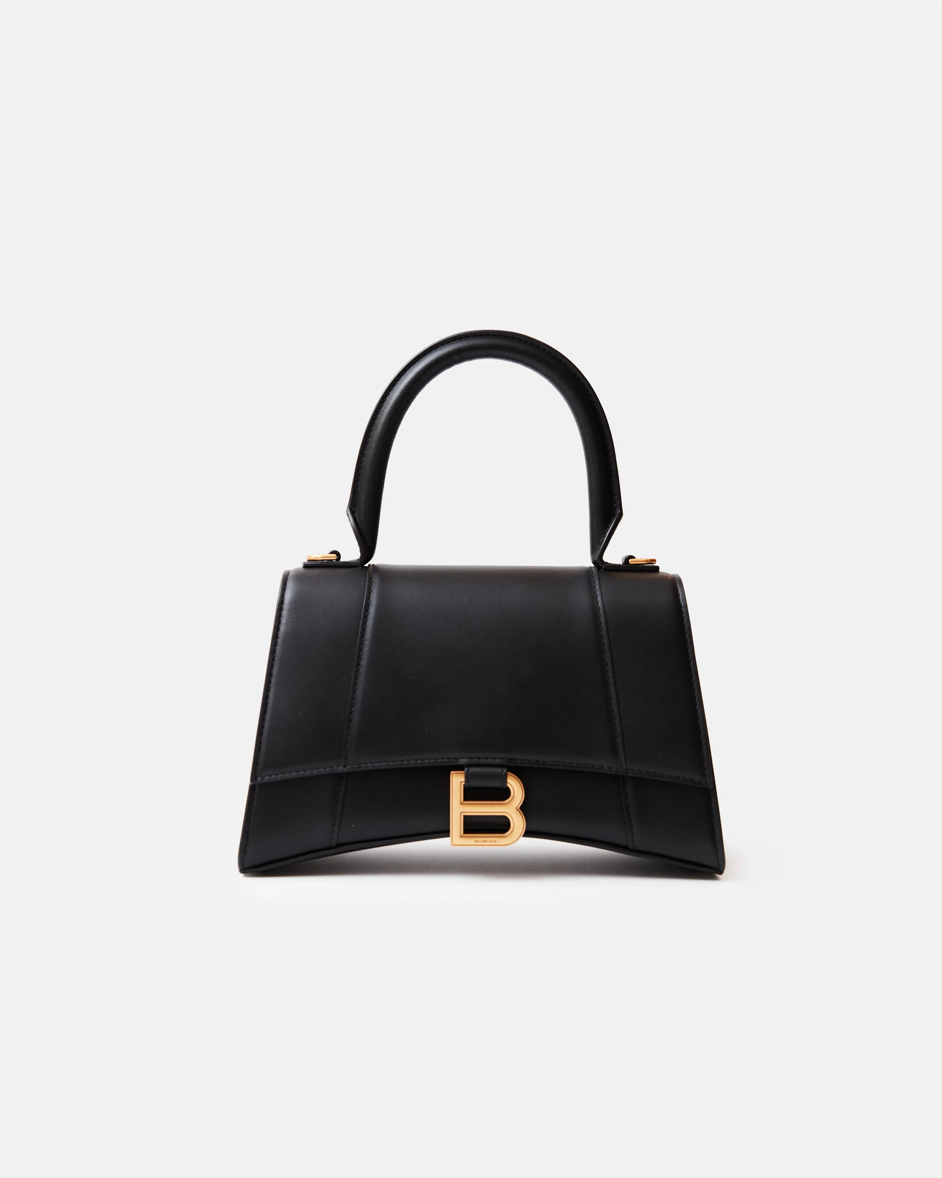 Balenciaga Small Hourglass Handbag in Black color and Box leather in GHW 
