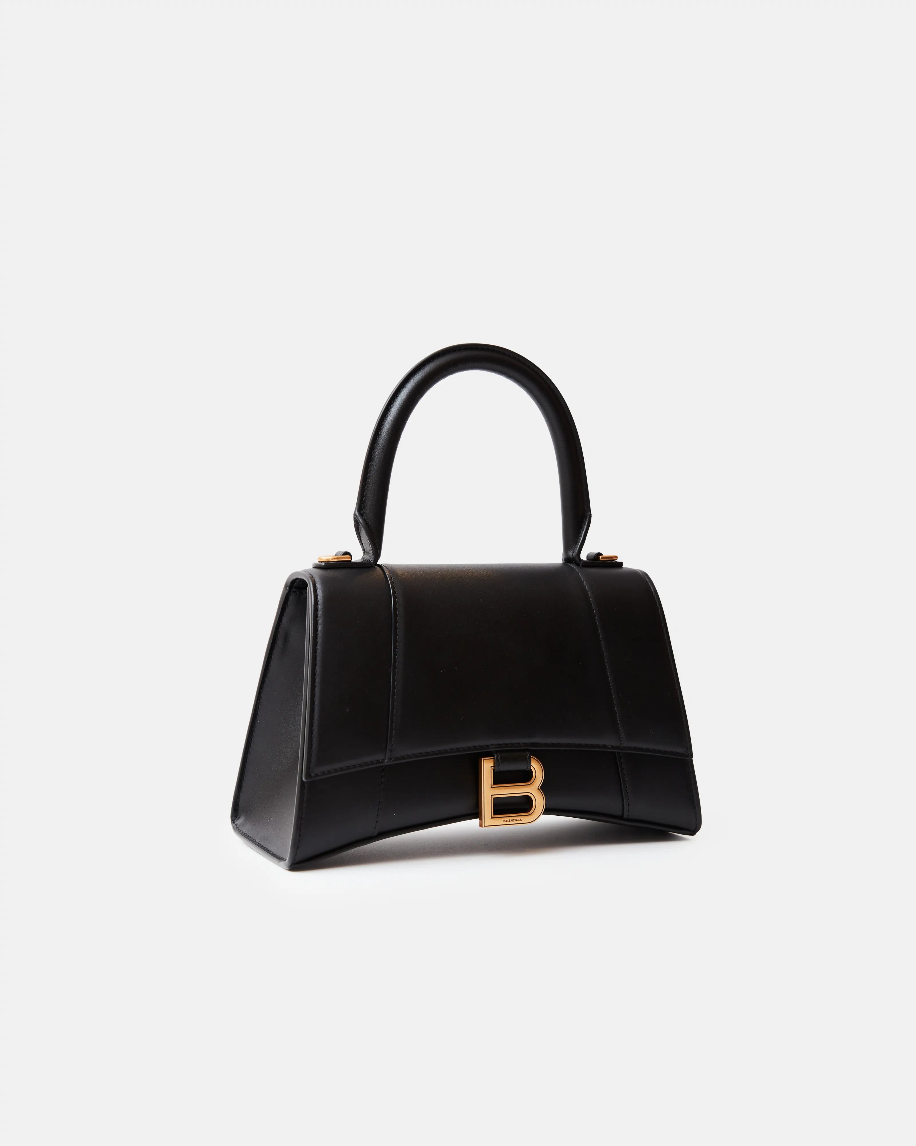 Balenciaga Small Hourglass Handbag in Black color and Box leather in GHW 