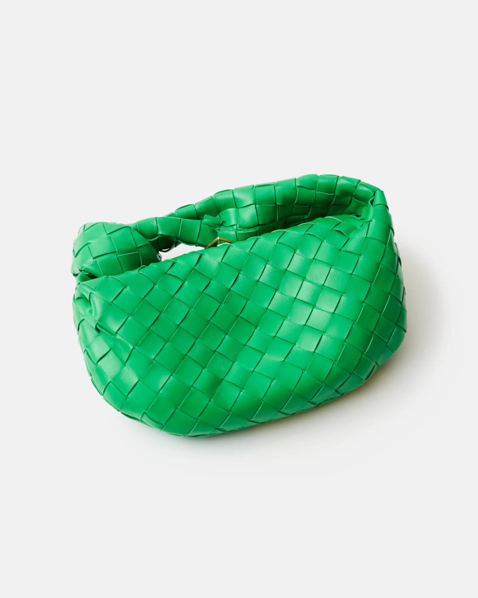 Bottega Veneta Jodie Mini Clutch bag in green Intrecciato woven leather with a knotted handle