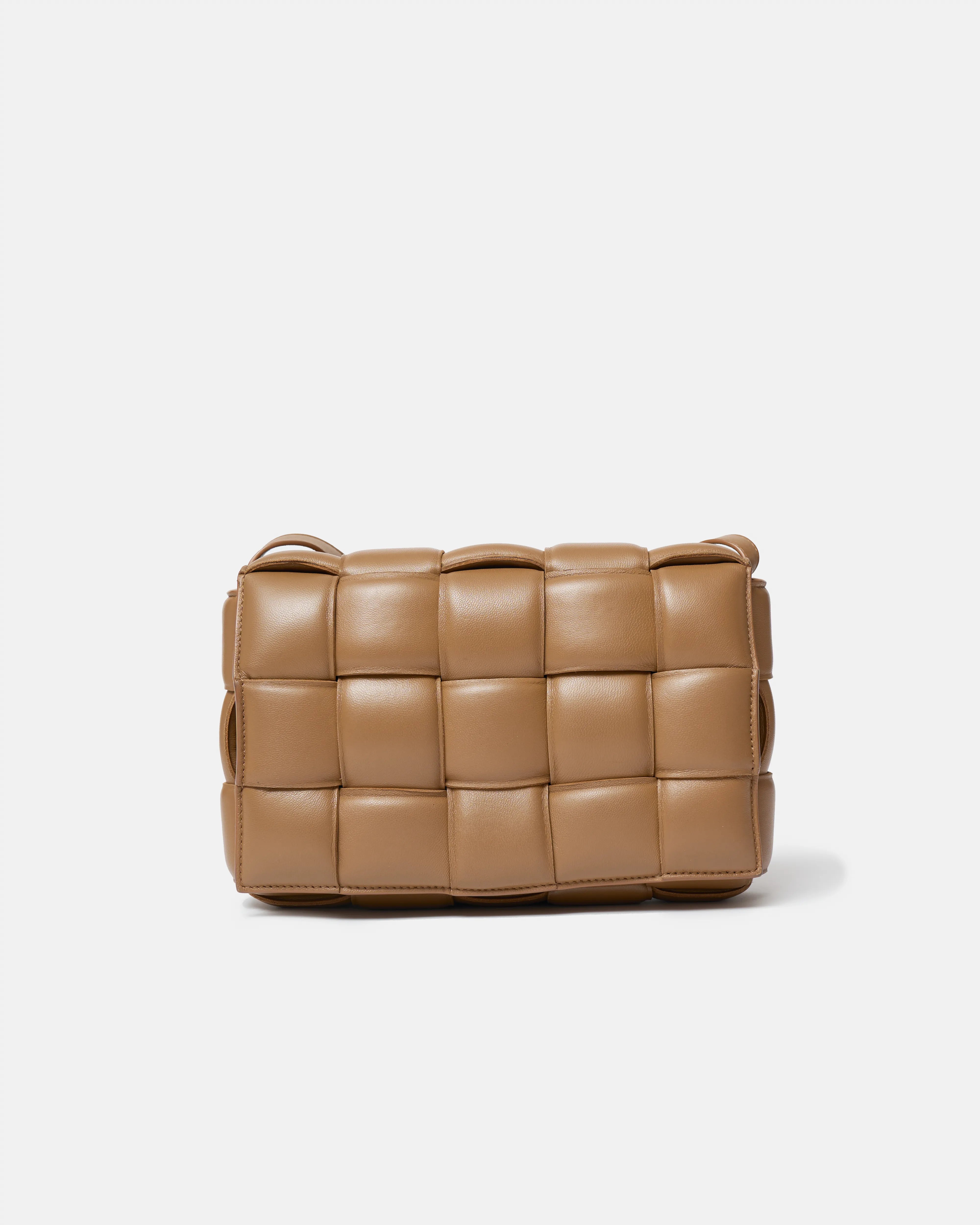 Bottega Veneta Padded Cassette Crossbody bag in Caramel color and Lambskin Leather
