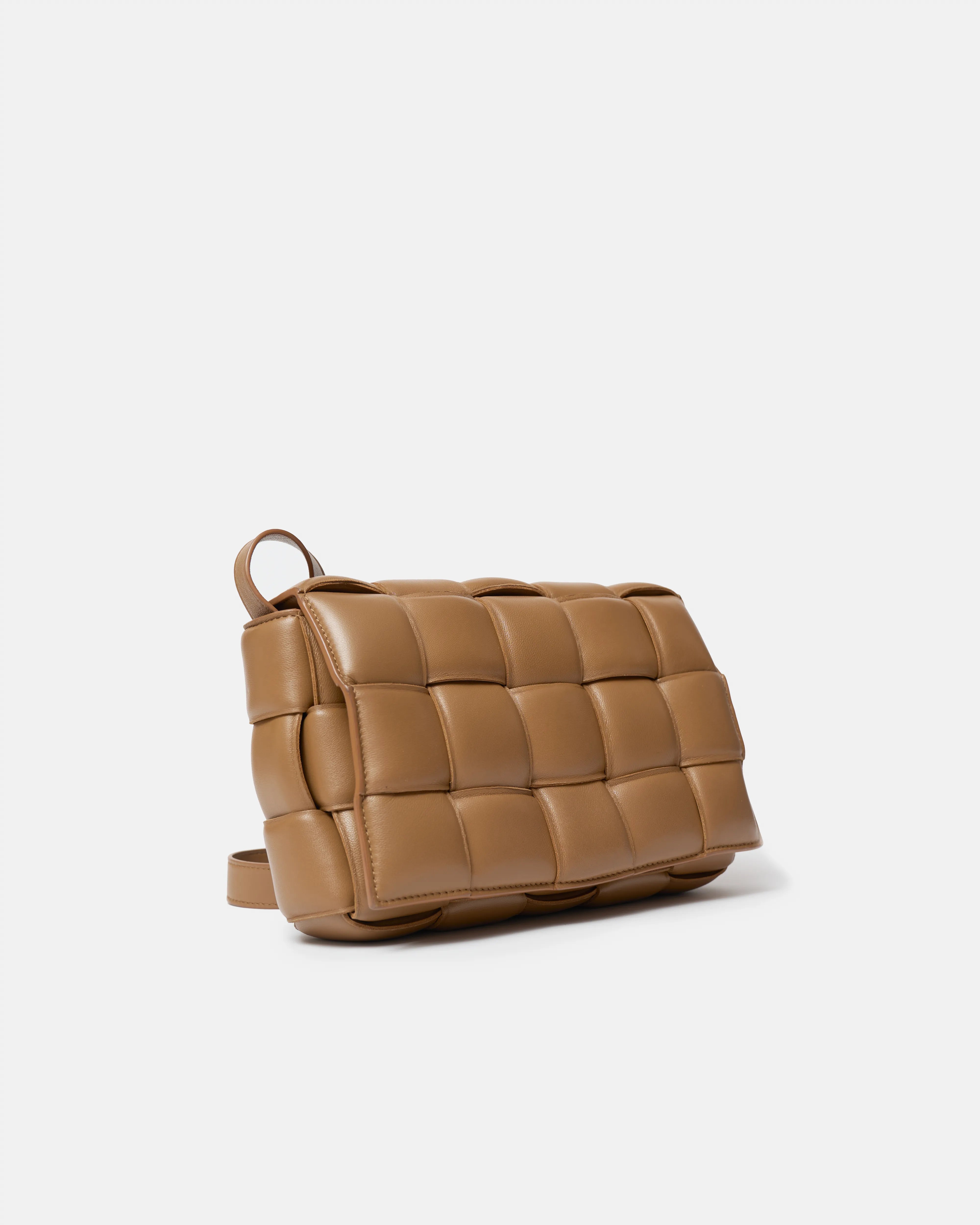 Bottega Veneta Padded Cassette Crossbody bag in Caramel color and Lambskin Leather