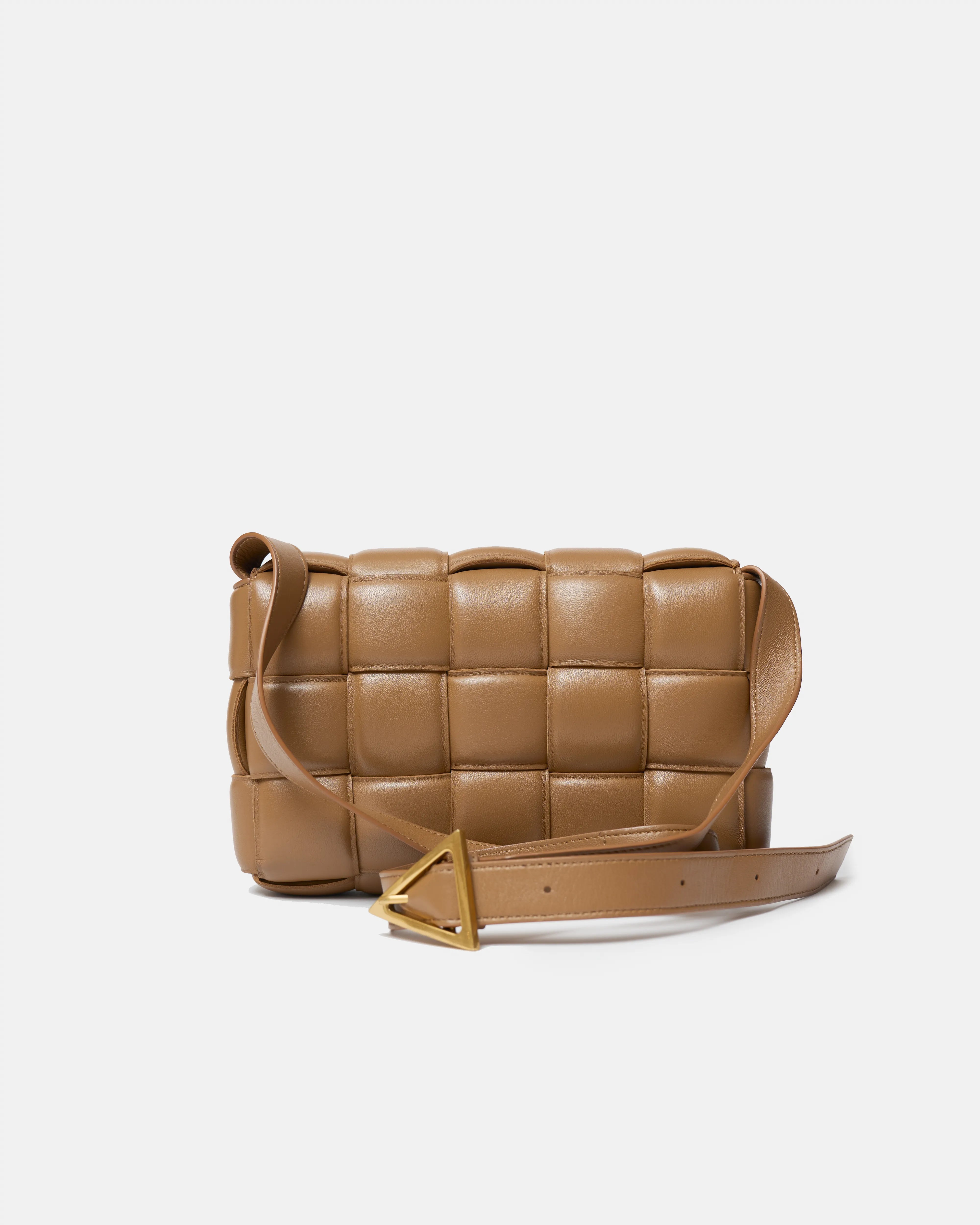 Bottega Veneta Padded Cassette Crossbody bag in Caramel color and Lambskin Leather