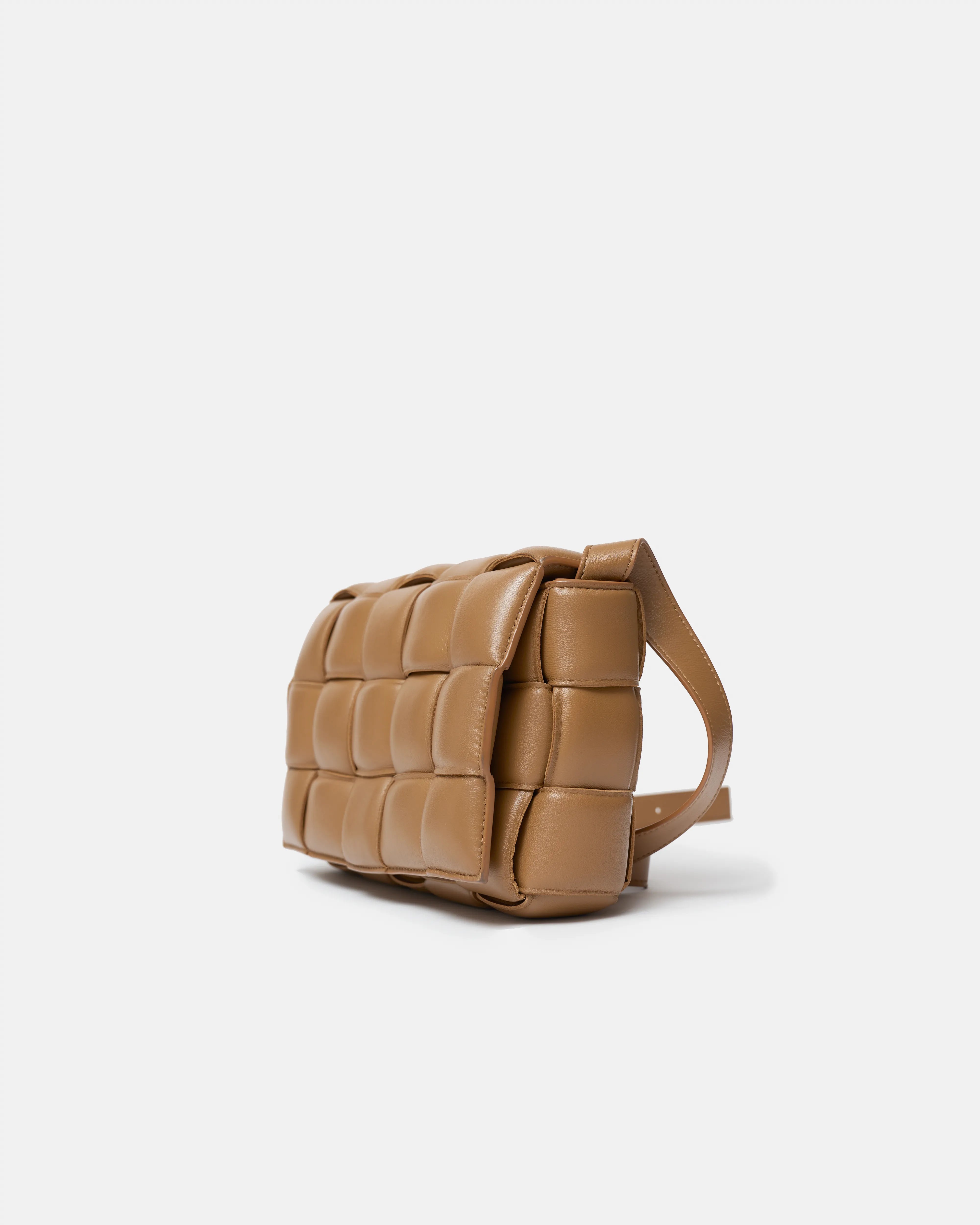 Bottega Veneta Padded Cassette Crossbody bag in Caramel color and Lambskin Leather