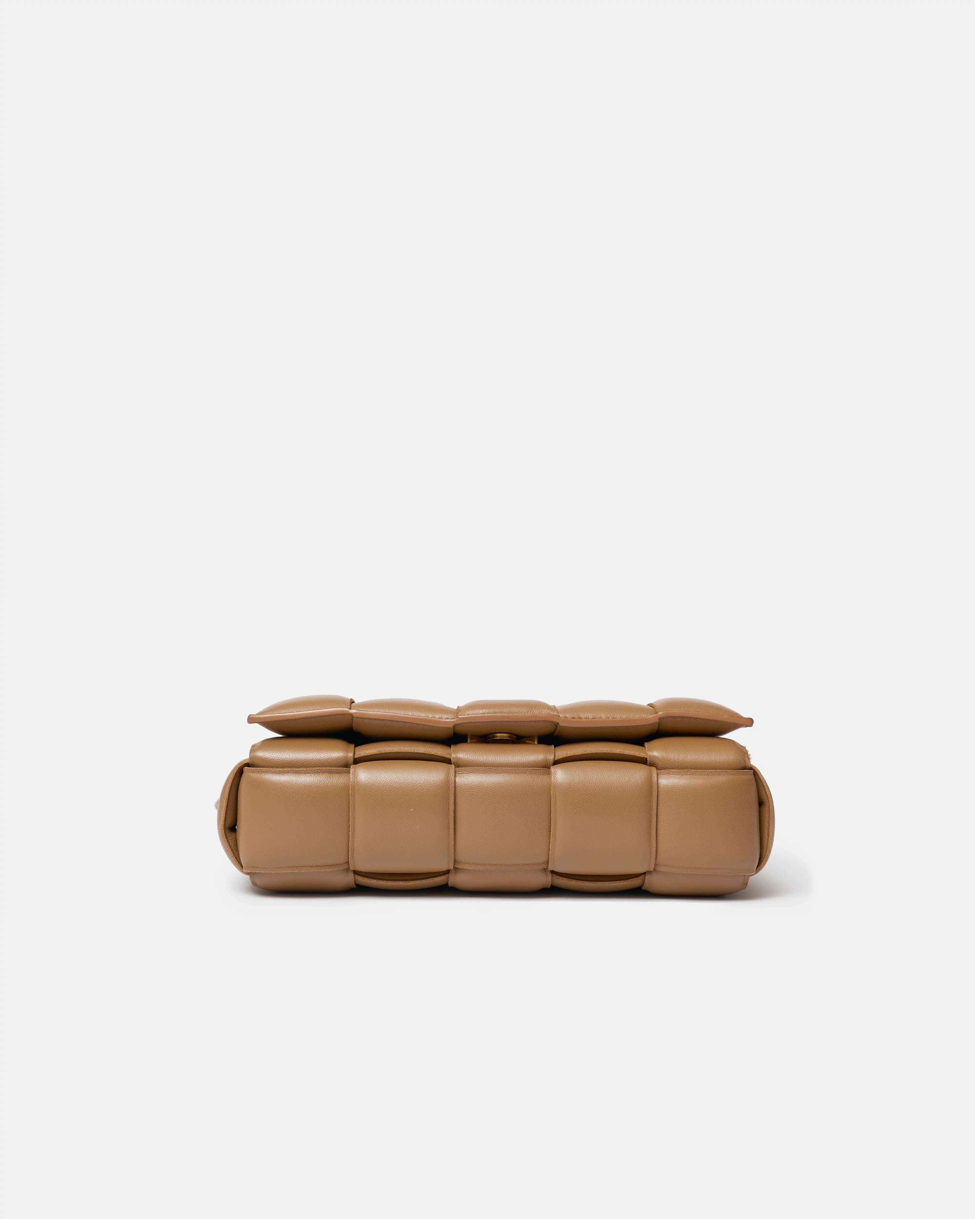 Bottega Veneta Padded Cassette Crossbody bag in Caramel color and Lambskin Leather