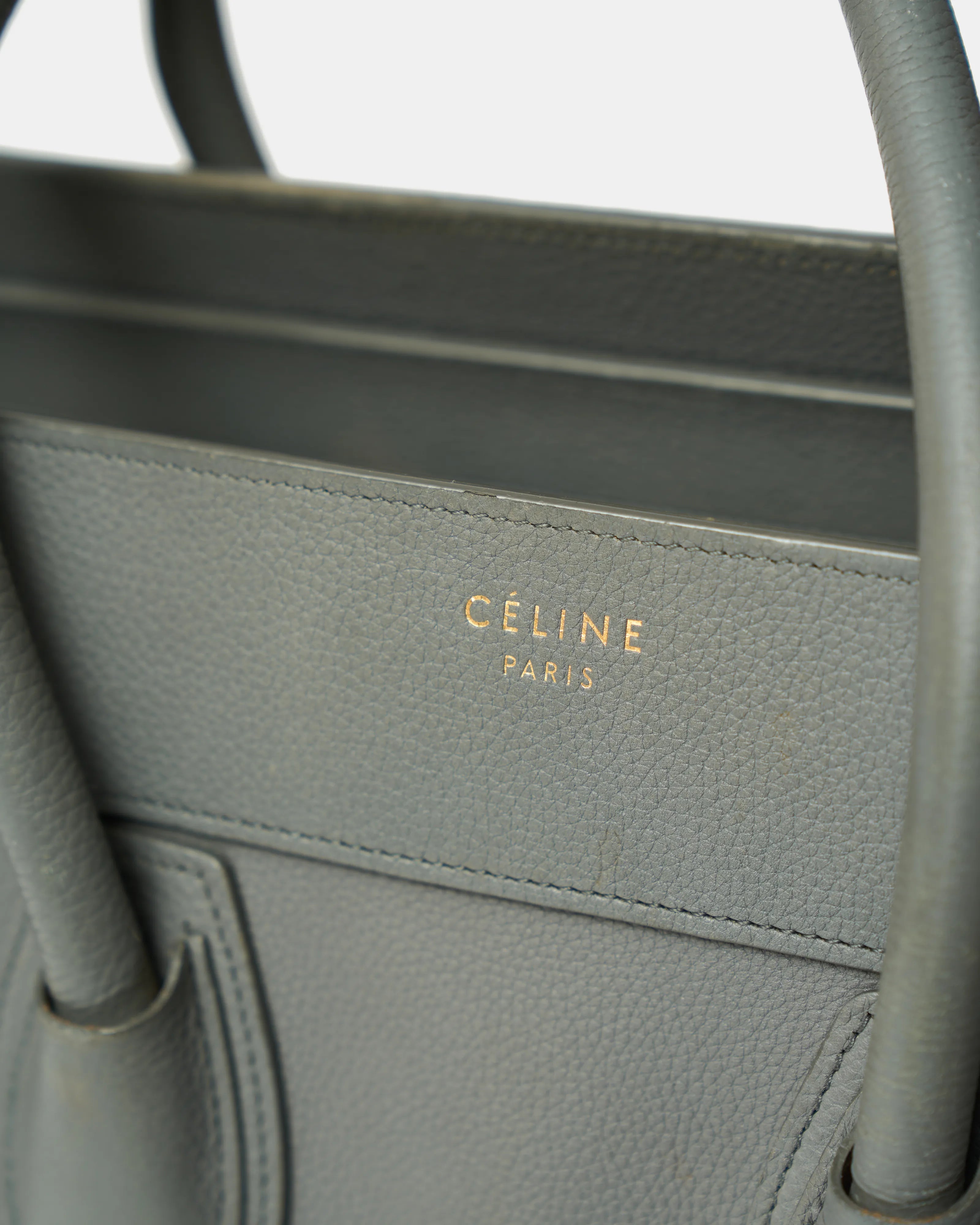 Celine Luggage Handbag in Grey color and Drummed (Grained) Calfskin Leather