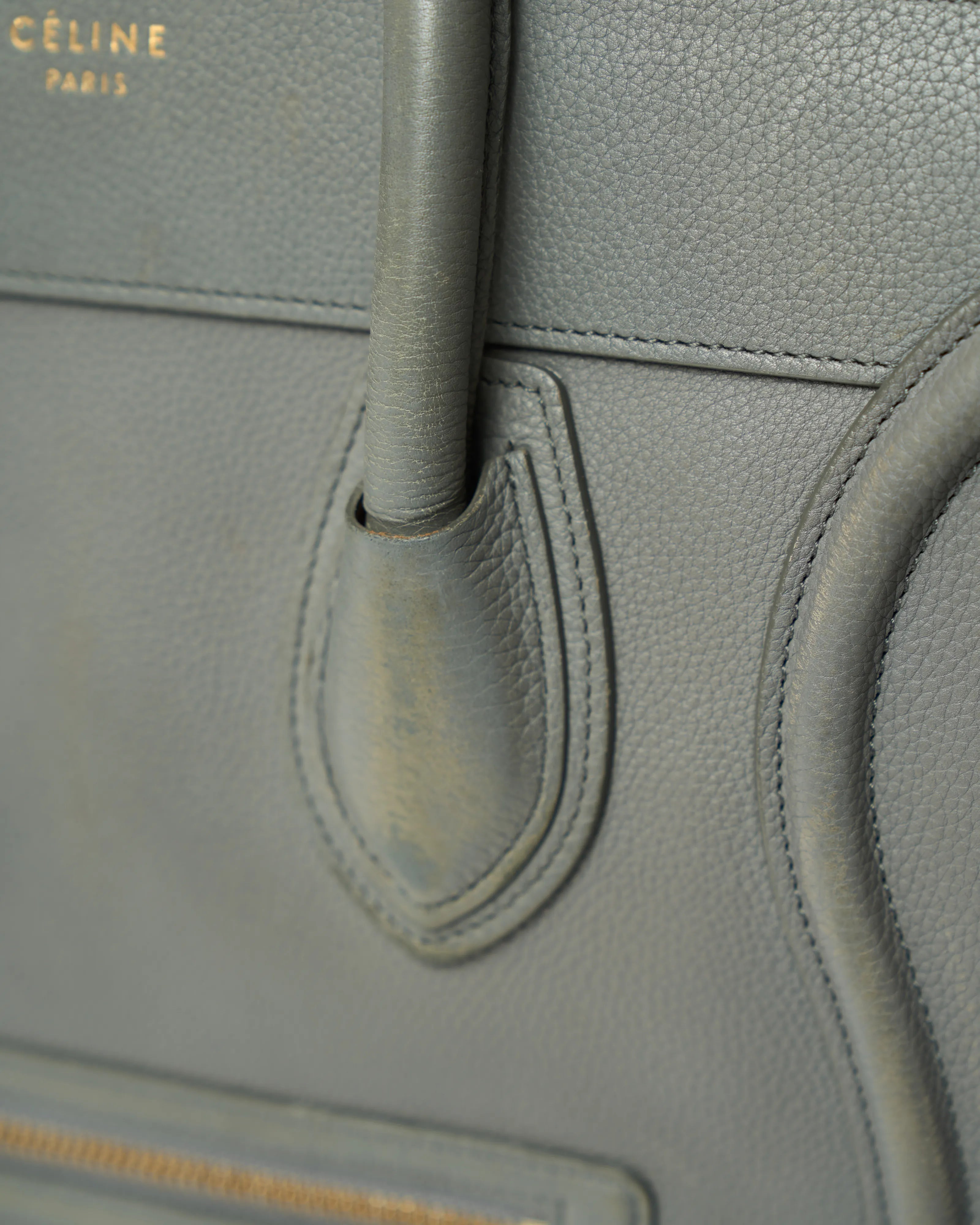 Celine Luggage Handbag in Grey color and Drummed (Grained) Calfskin Leather