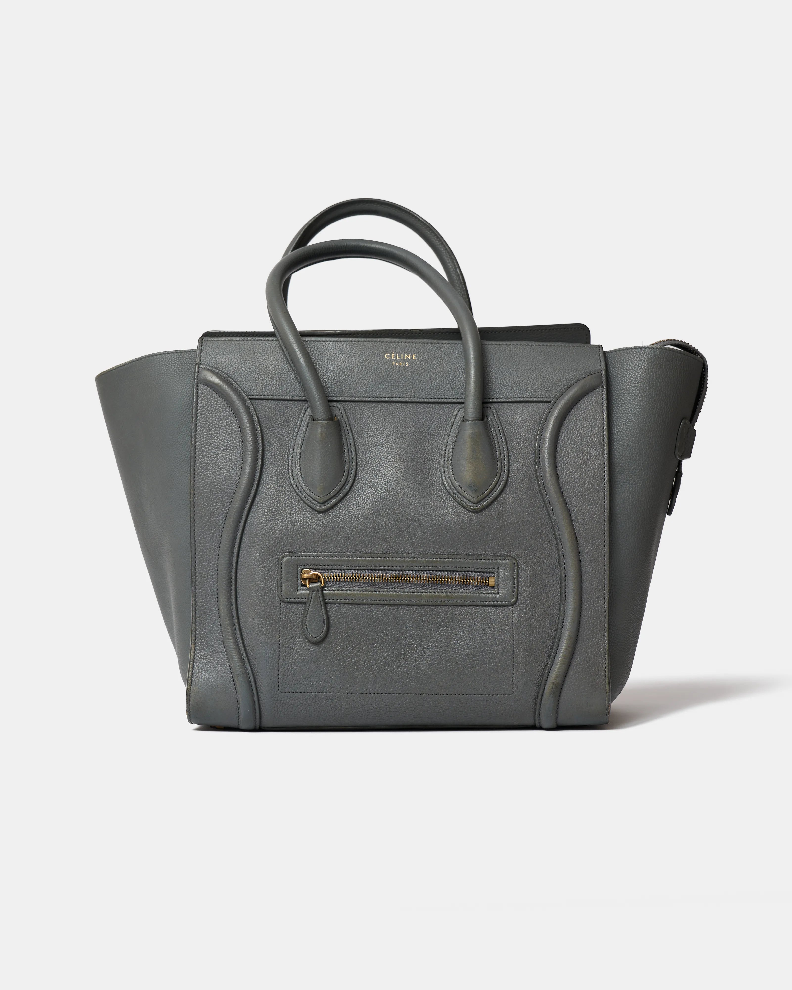 Celine Luggage Handbag in Grey color and Drummed (Grained) Calfskin Leather