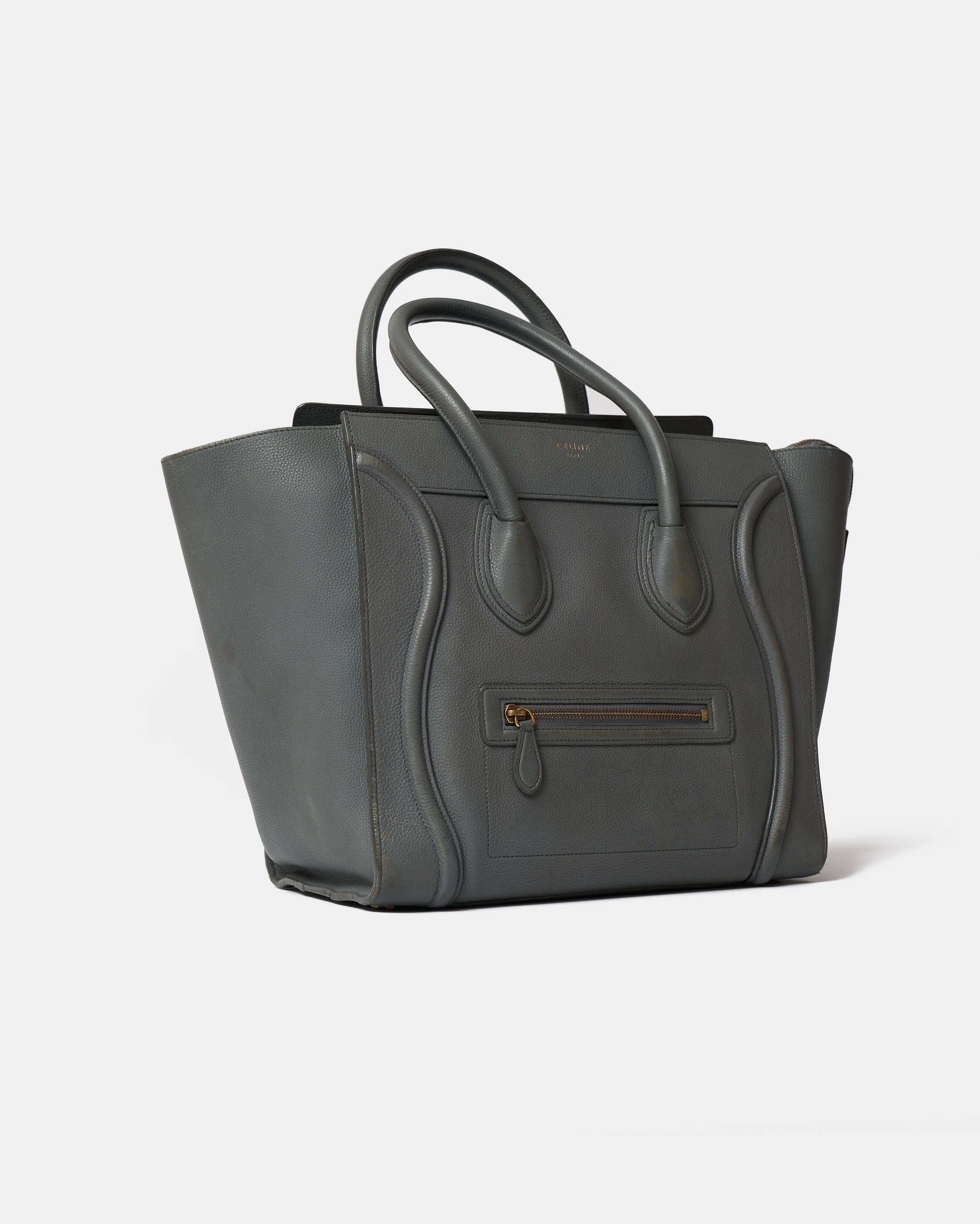 Celine Luggage Handbag in Grey color and Drummed (Grained) Calfskin Leather