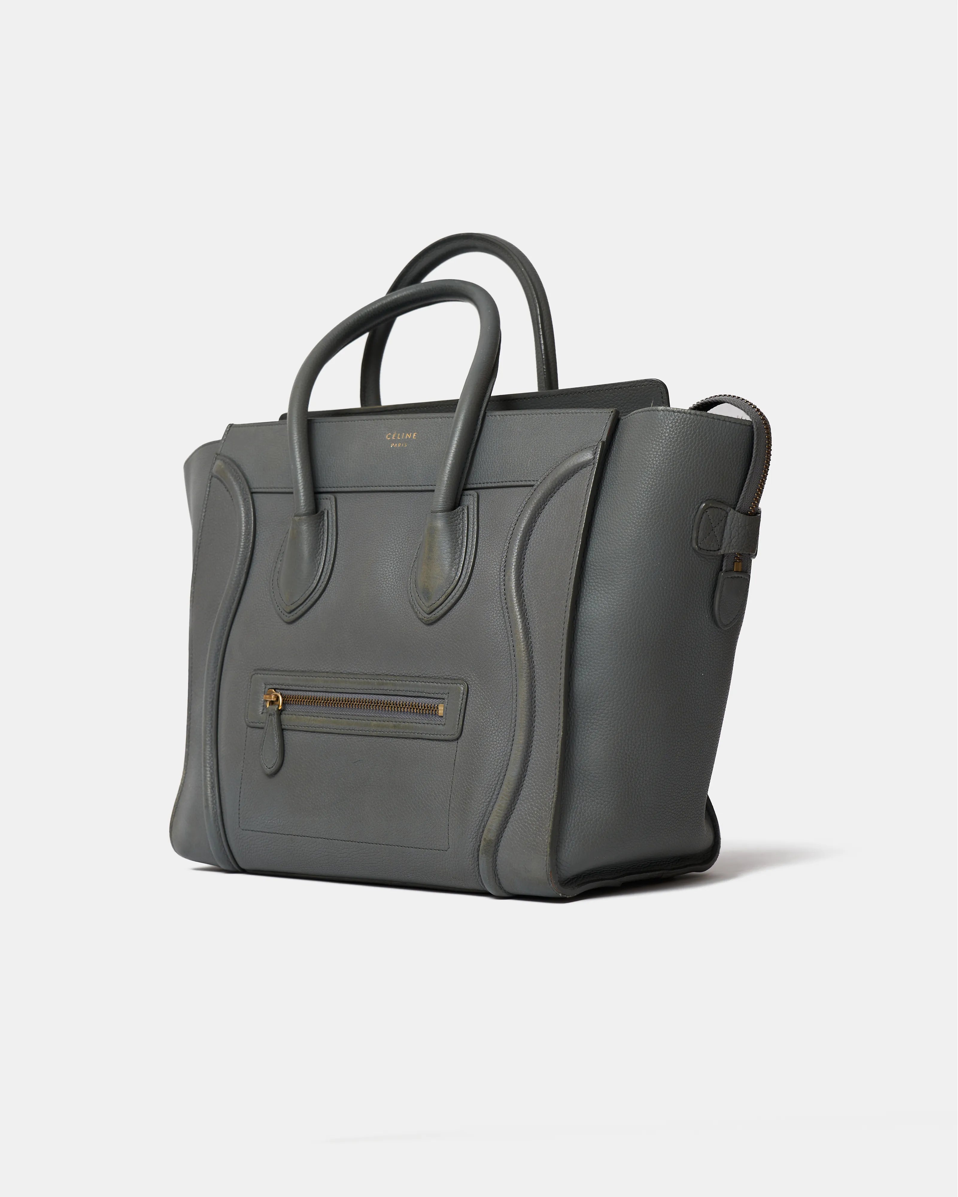 Celine Luggage Handbag in Grey color and Drummed (Grained) Calfskin Leather