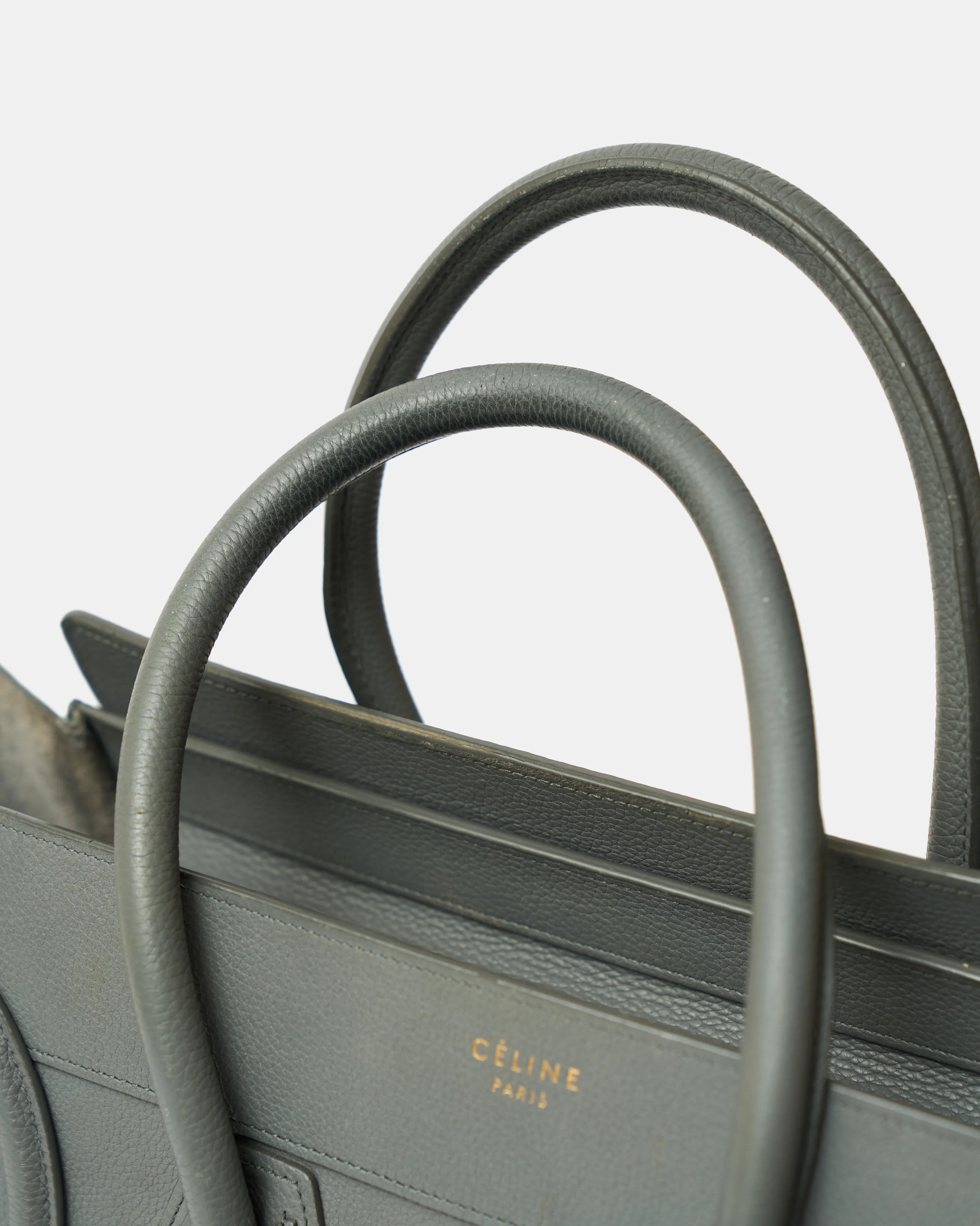 Celine Luggage Handbag in Grey color and Drummed (Grained) Calfskin Leather
