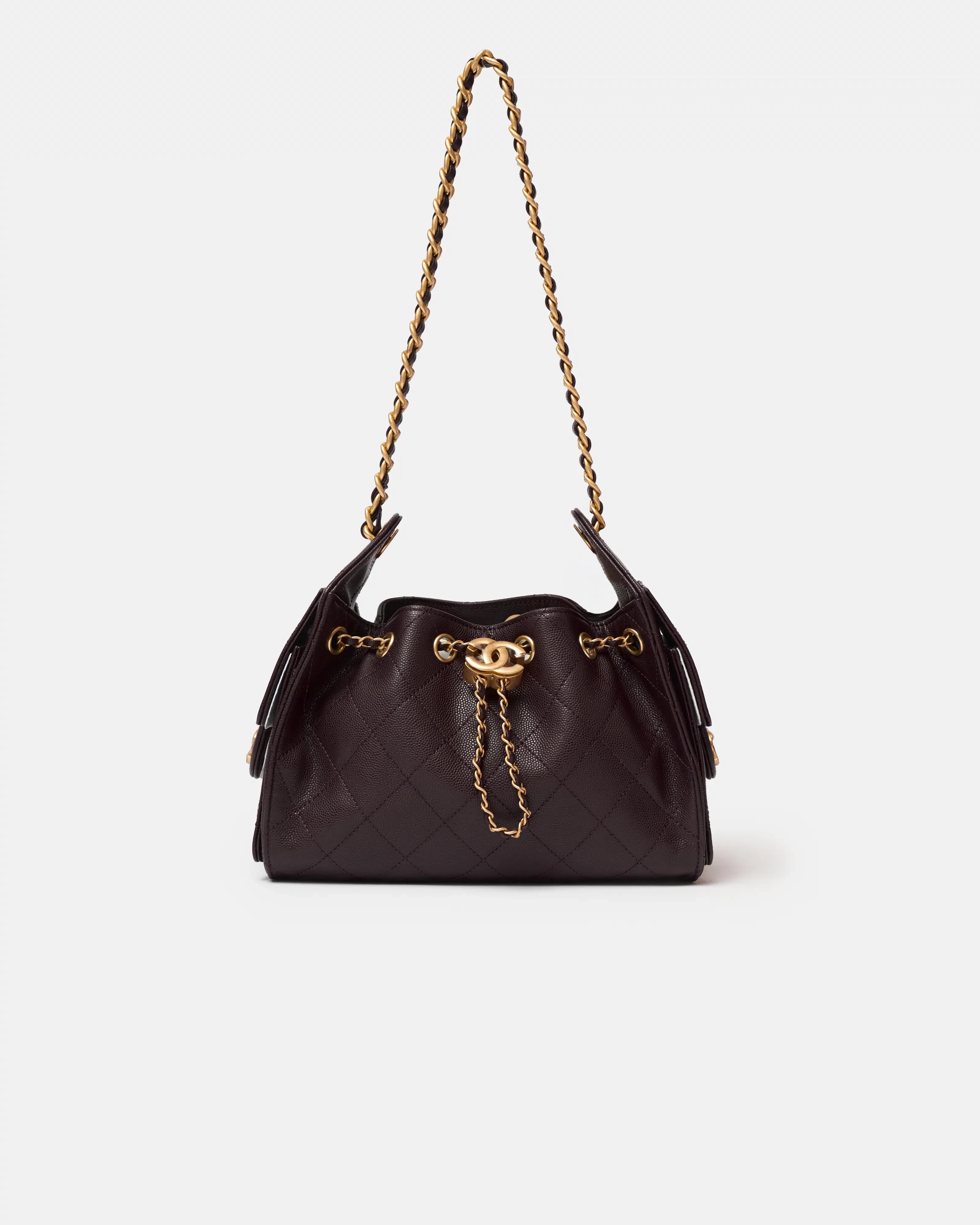 Chanel 25 shoulder bag in brown color and grained calfskin material in GHW 
