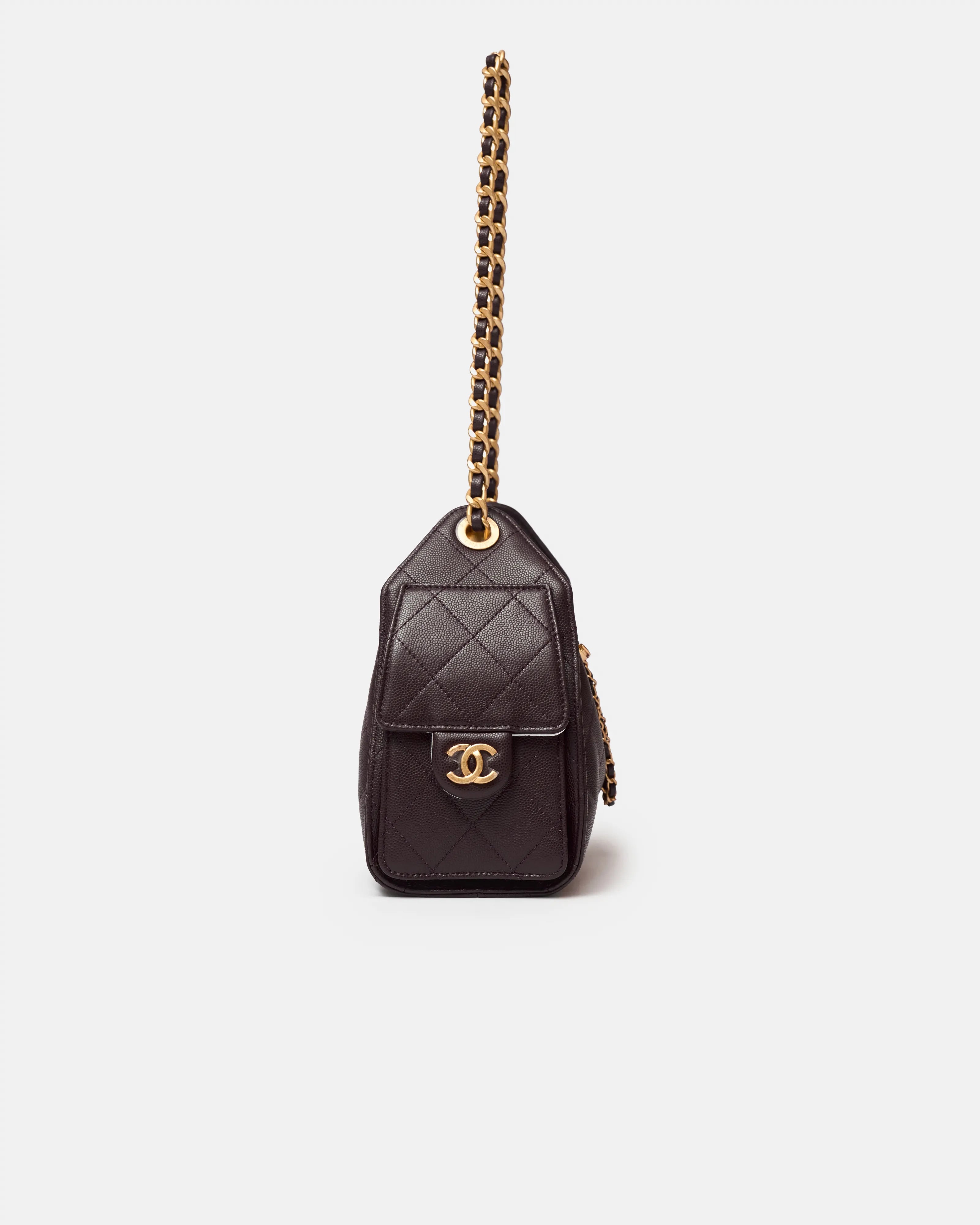 Chanel 25 shoulder bag in brown color and grained calfskin material in GHW 