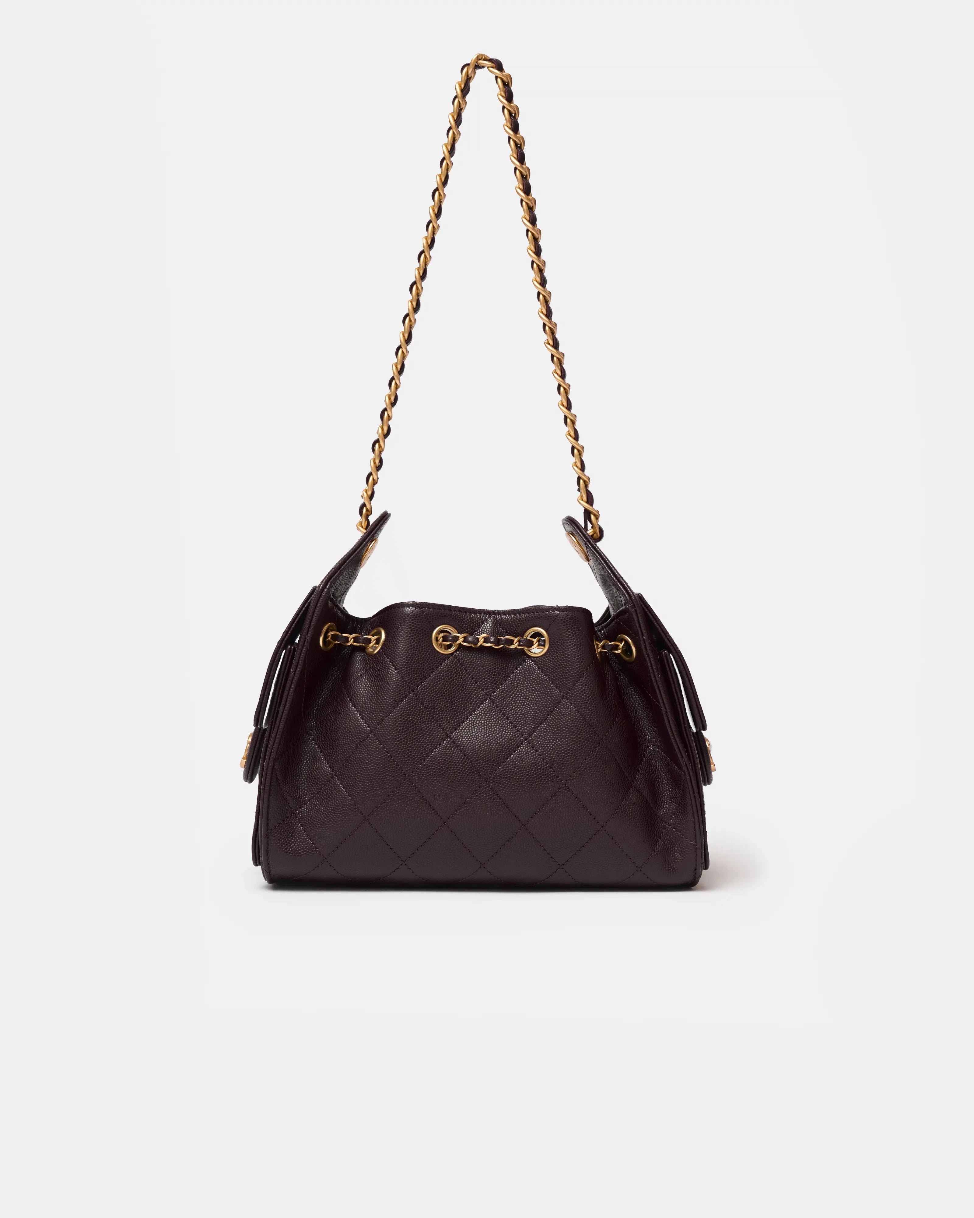 Chanel 25 shoulder bag in brown color and grained calfskin material in GHW 