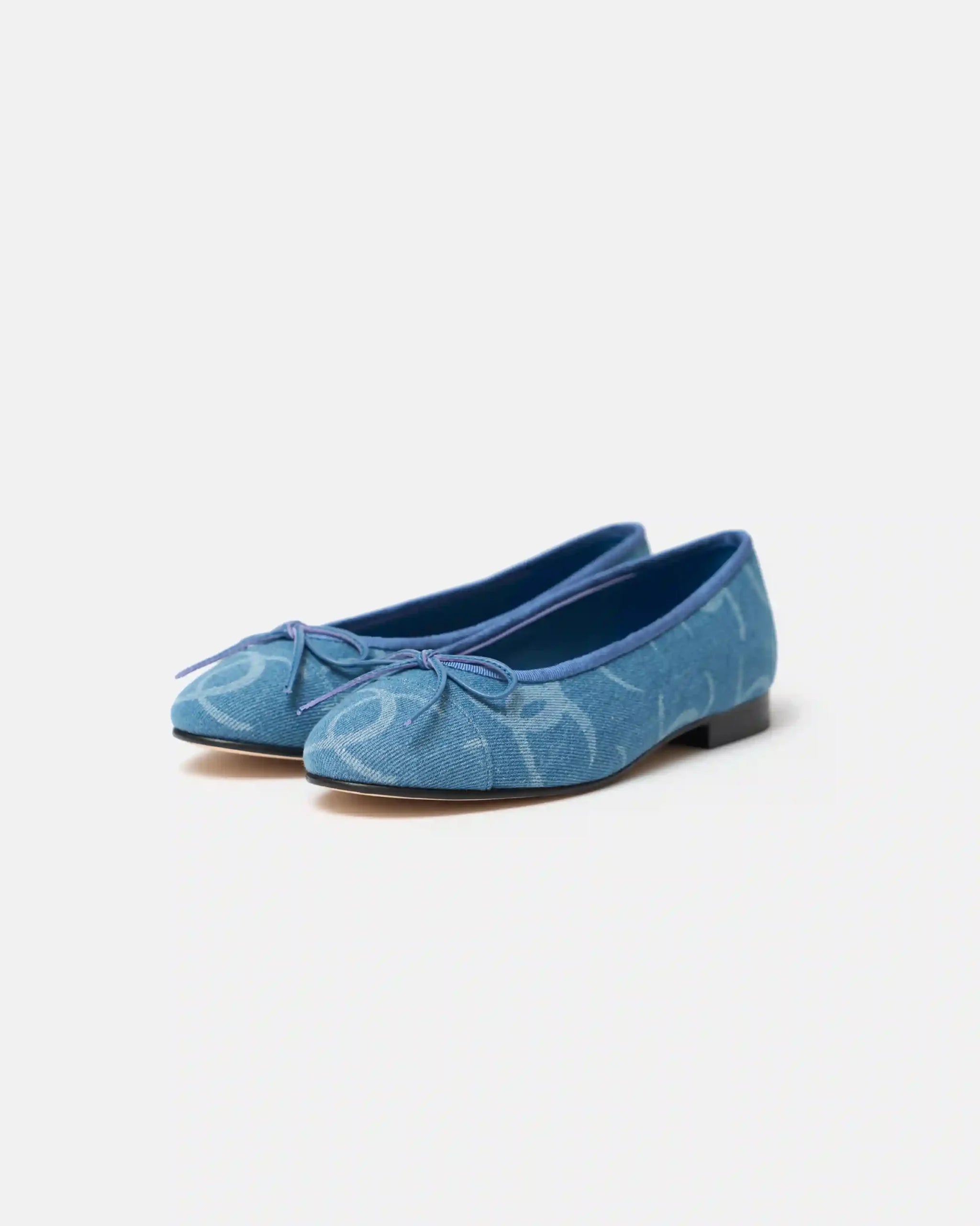 Chanel ballet flats in blue color and Printed Denim Material