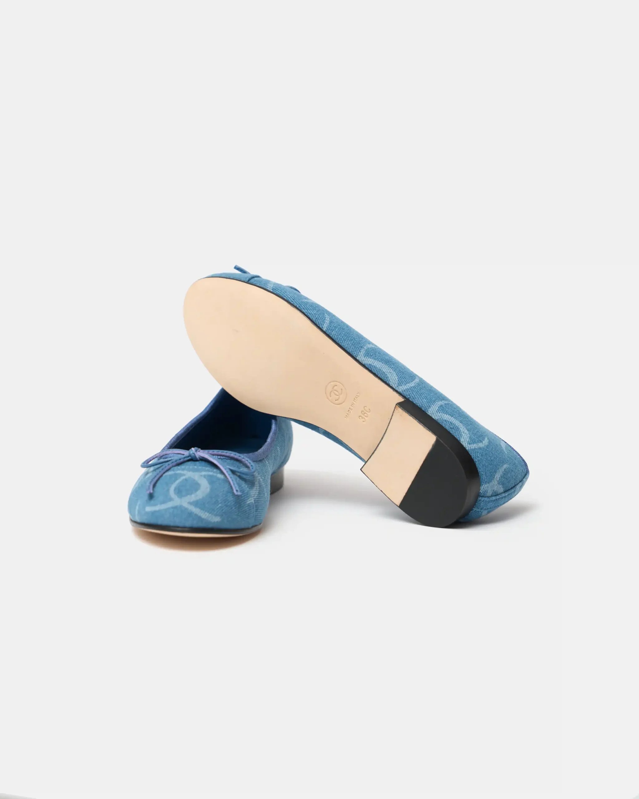 Chanel ballet flats in blue color and Printed Denim Material