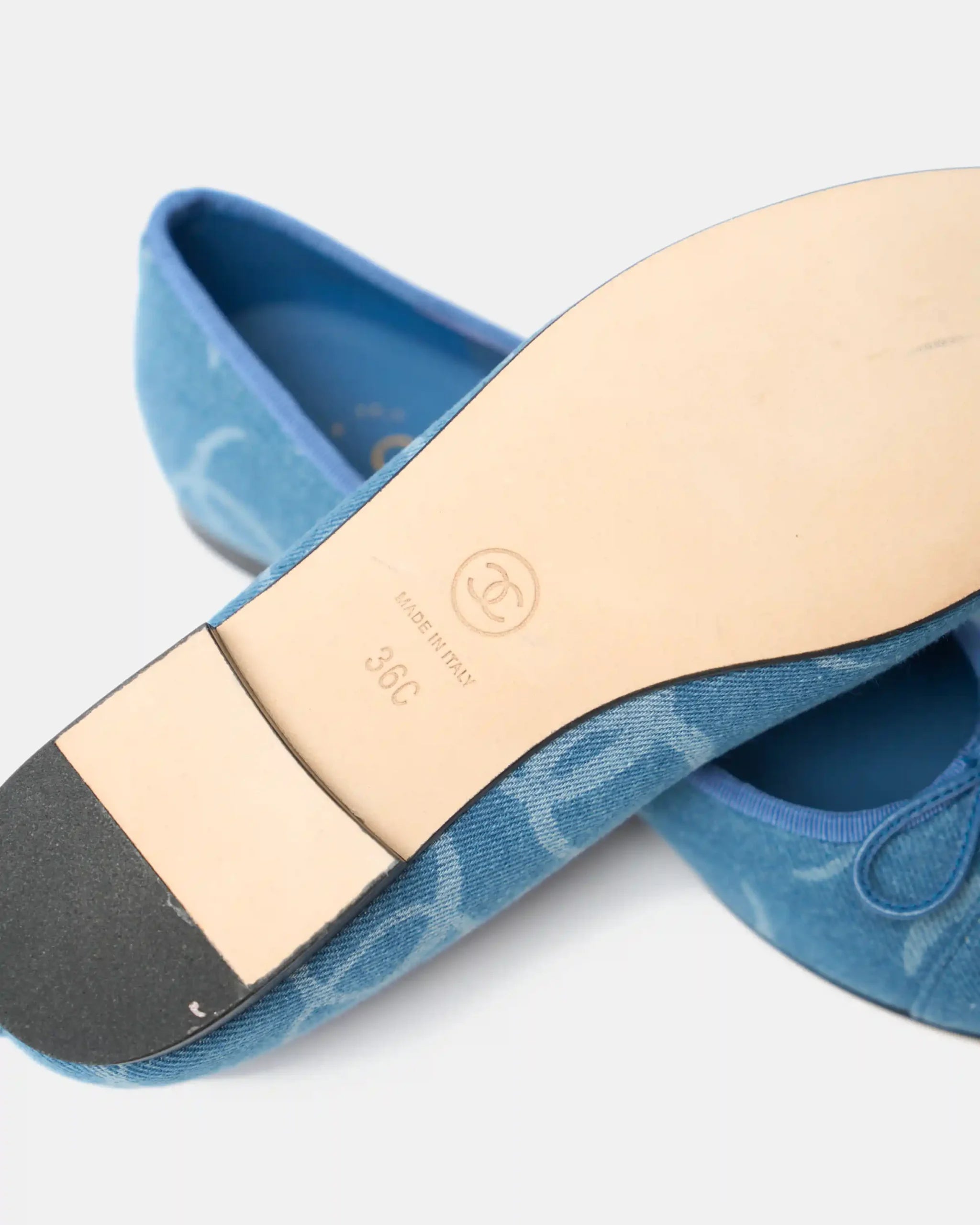 Chanel ballet flats in blue color and Printed Denim Material