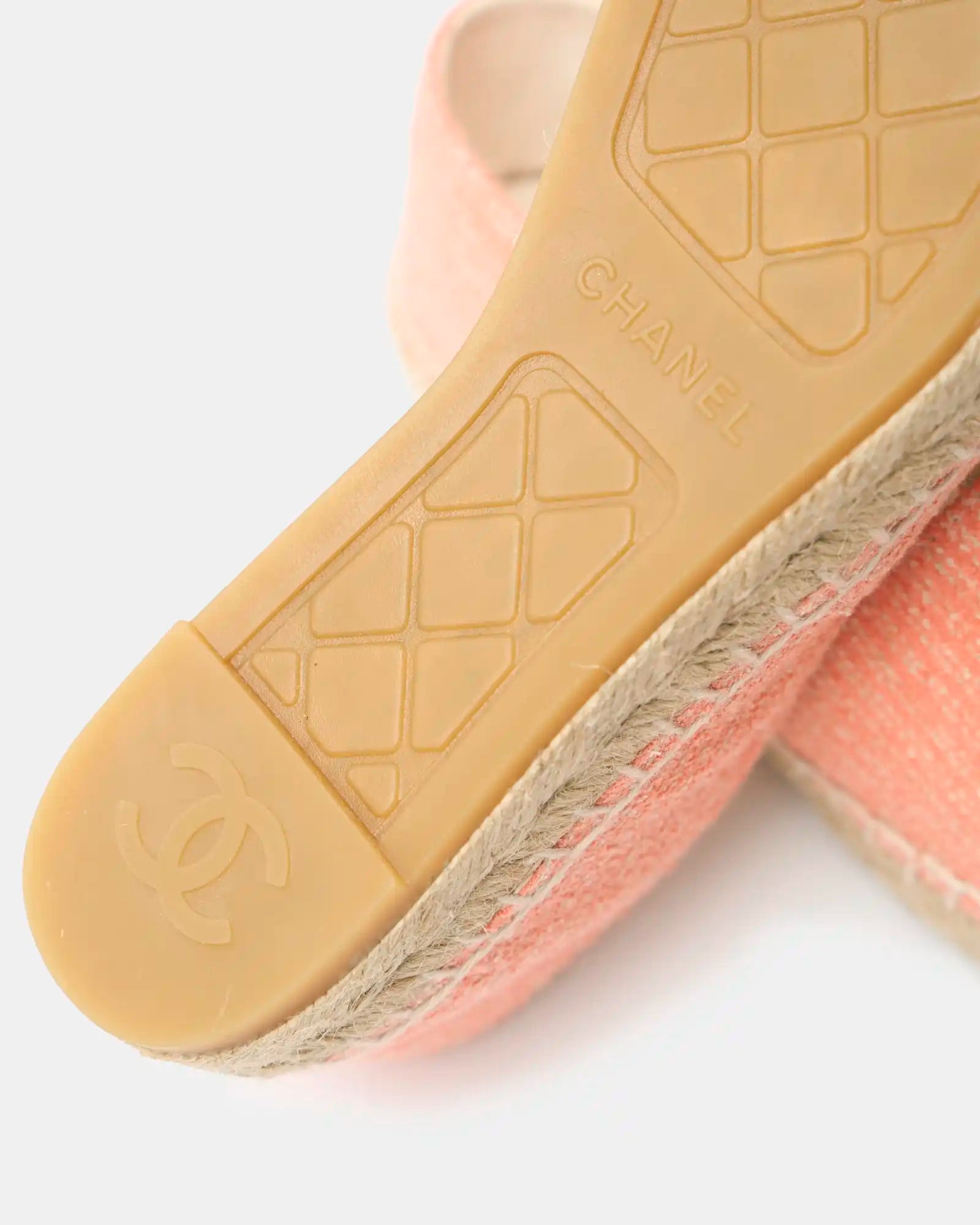 Chanel Espadrilles in Light Orange color and Cotton Tweed Fabric and Grosgrain 