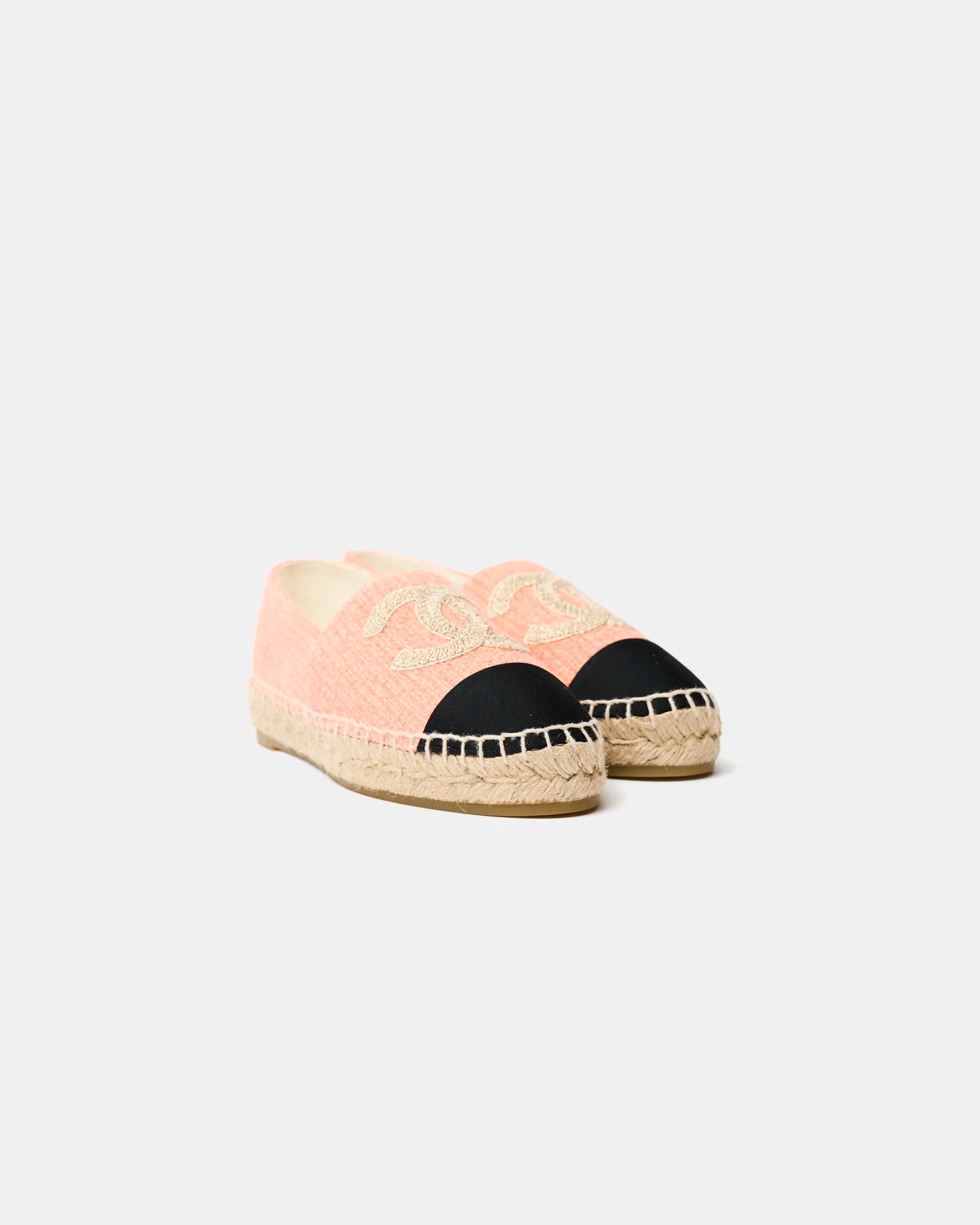 Chanel Espadrilles in Light Orange color and Cotton Tweed Fabric and Grosgrain 