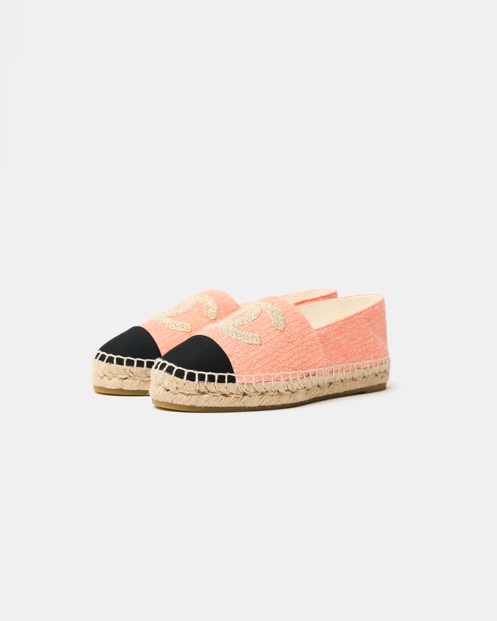 Chanel Espadrilles in Light Orange color and Cotton Tweed Fabric and Grosgrain 