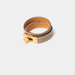 Hermès Mini kelly double tour bracelet in etoupe color and swift leather in GHW 