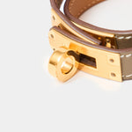 Hermès Mini kelly double tour bracelet in etoupe color and swift leather in GHW 