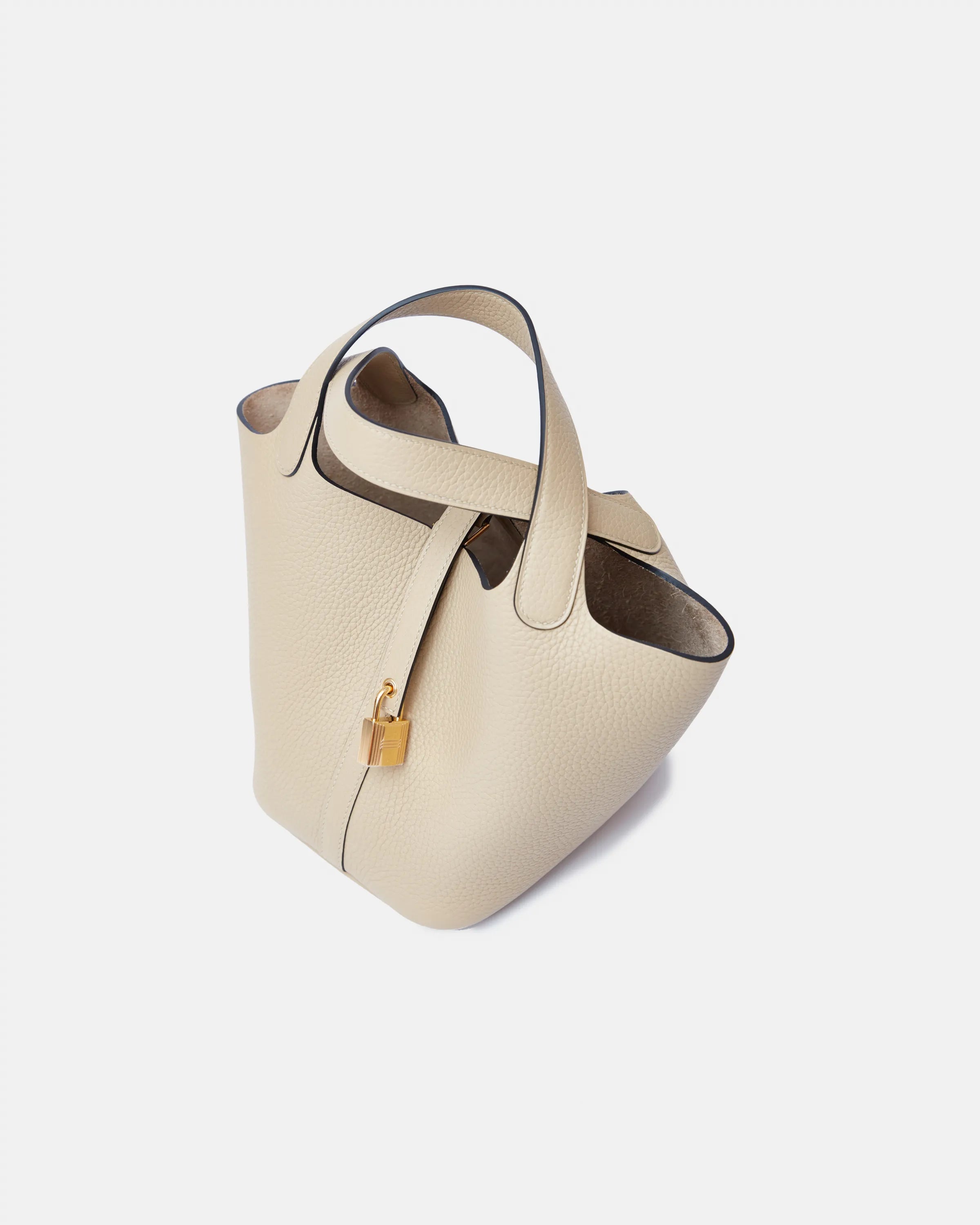 Hermès Mini Picotin 18 bucket bag in Trench color and Clemence leather in GHW
