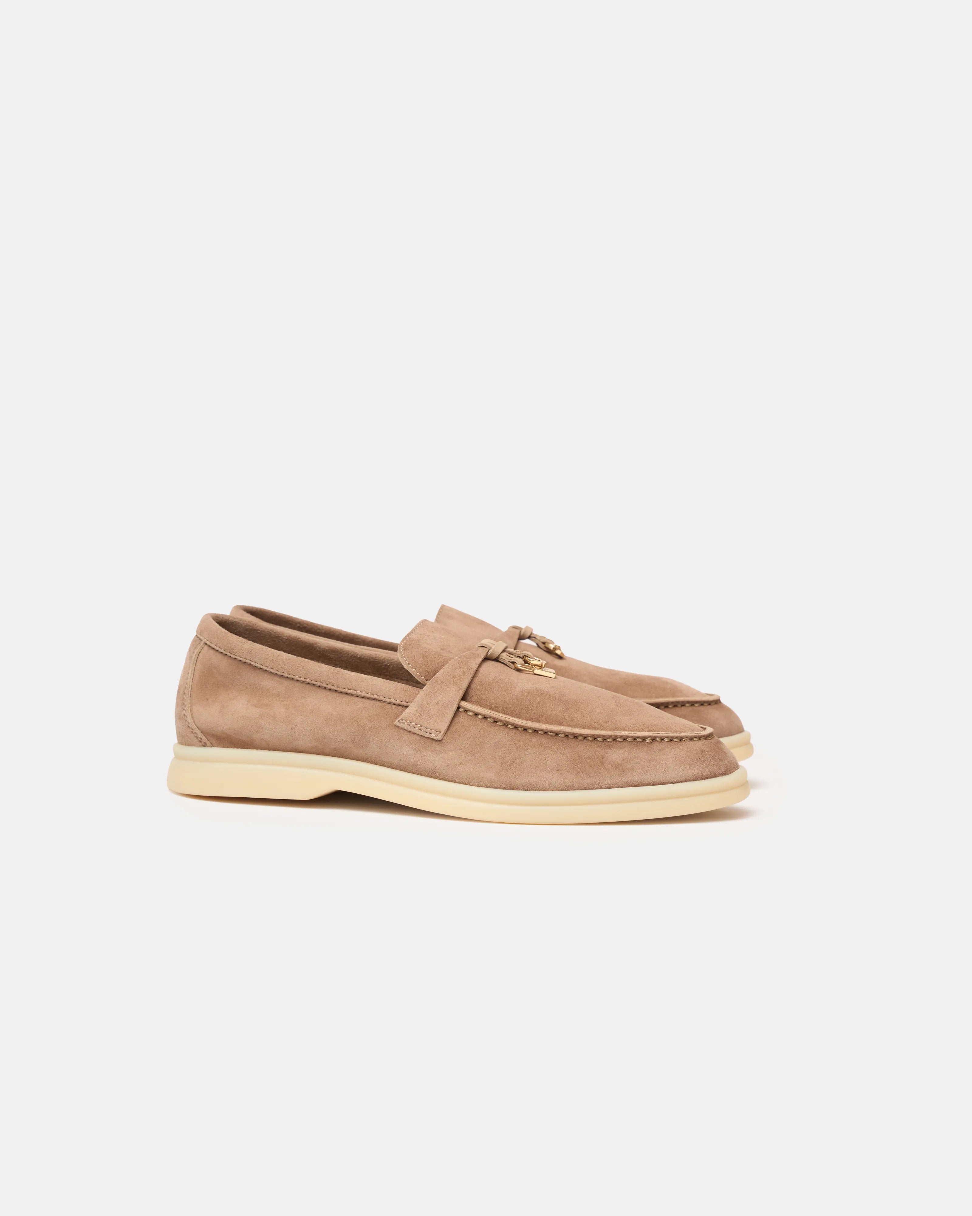Loro piana summer charms walk loafers in beige color and Suede leather in GHW