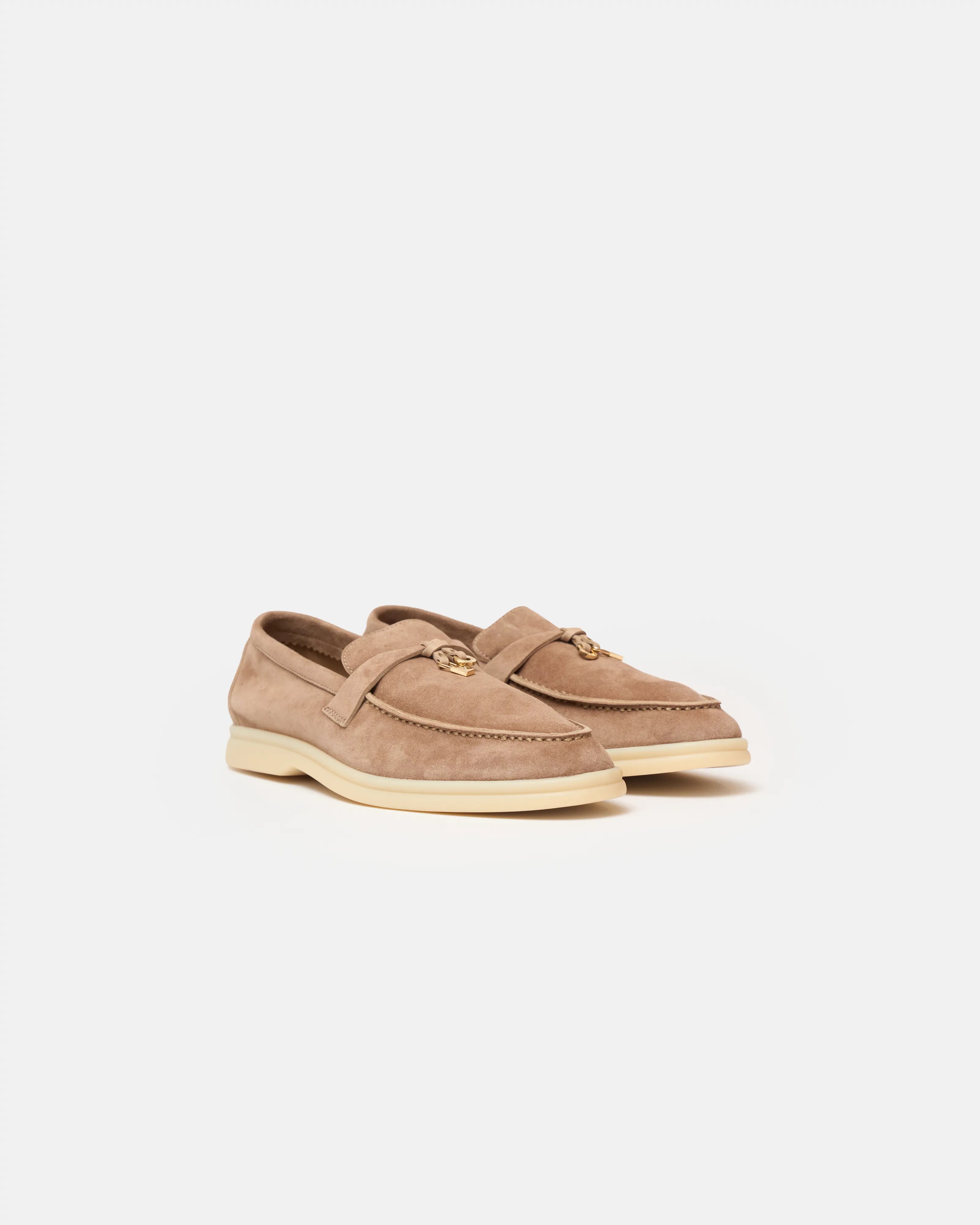 Loro piana summer charms walk loafers in beige color and Suede leather in GHW