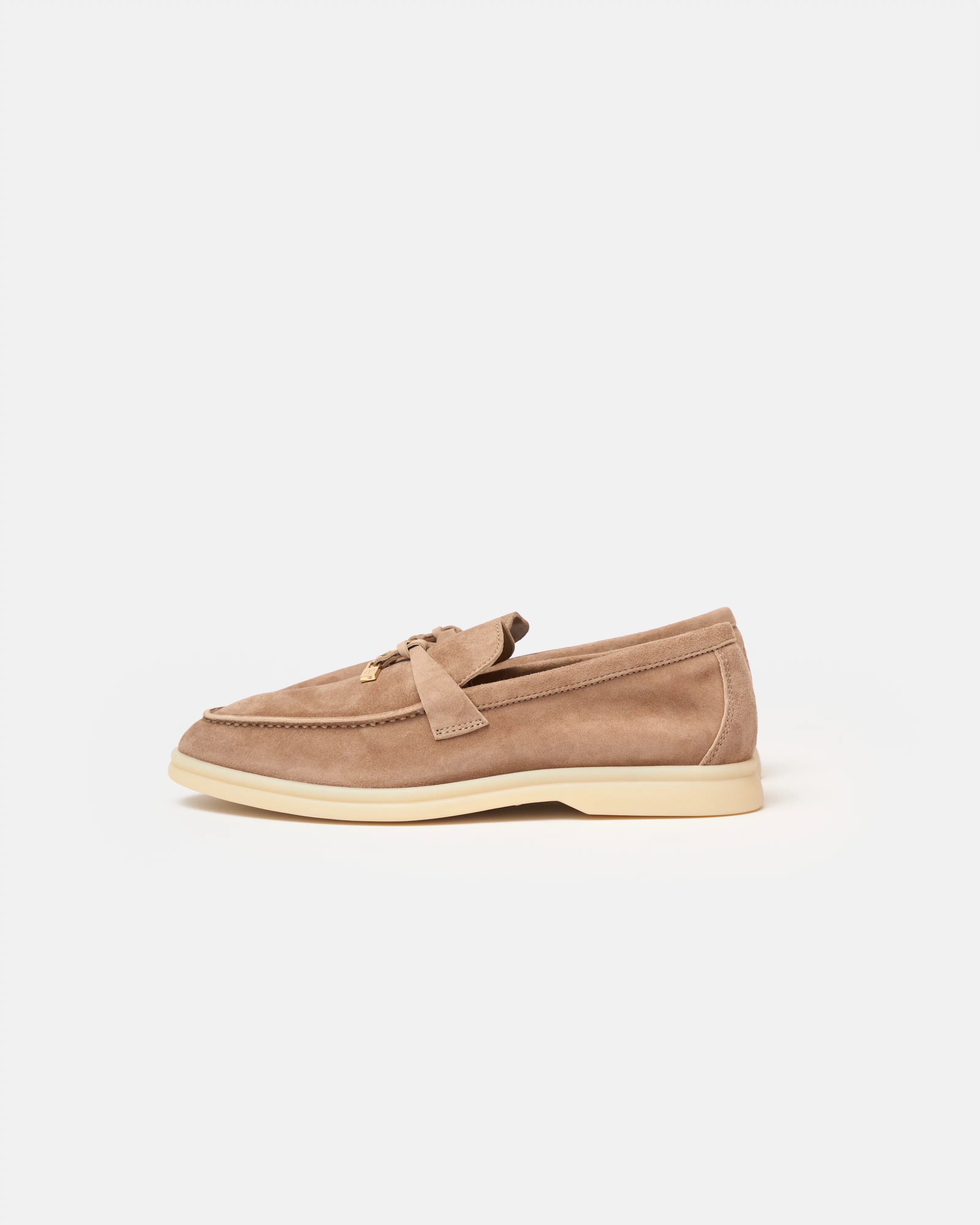 Loro piana summer charms walk loafers in beige color and Suede leather in GHW
