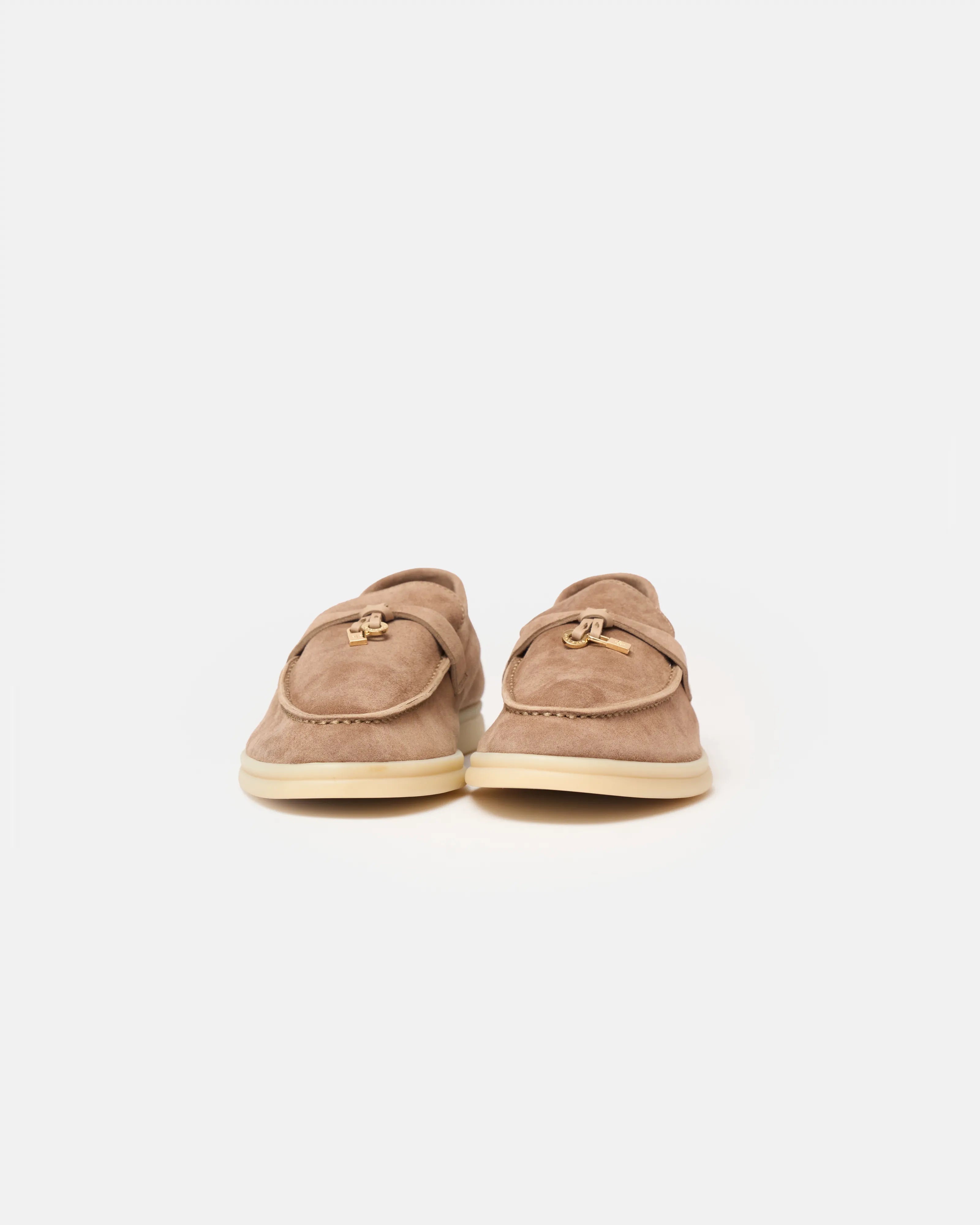 Loro piana summer charms walk loafers in beige color and Suede leather in GHW