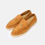 Loro Piana Summer Charms Walk loafers in Brown color and Suede leather in GHW 