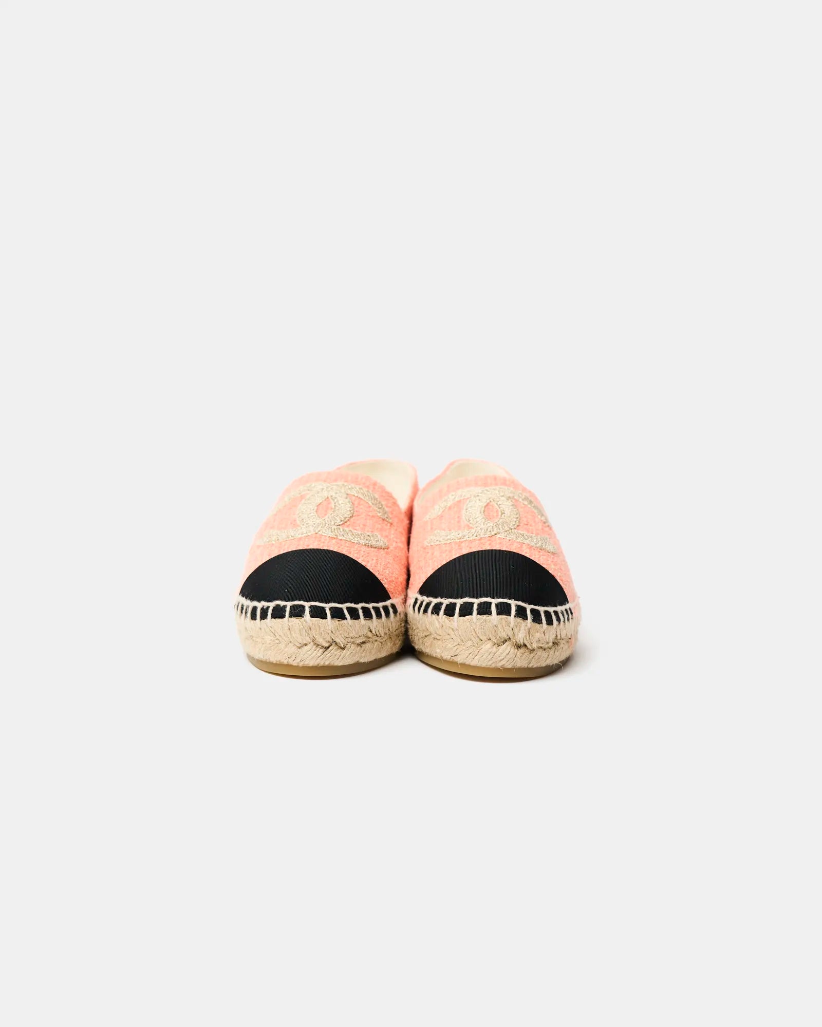 Chanel Light Orange Cotton Tweed Fabric and Grosgrain Espadrilles