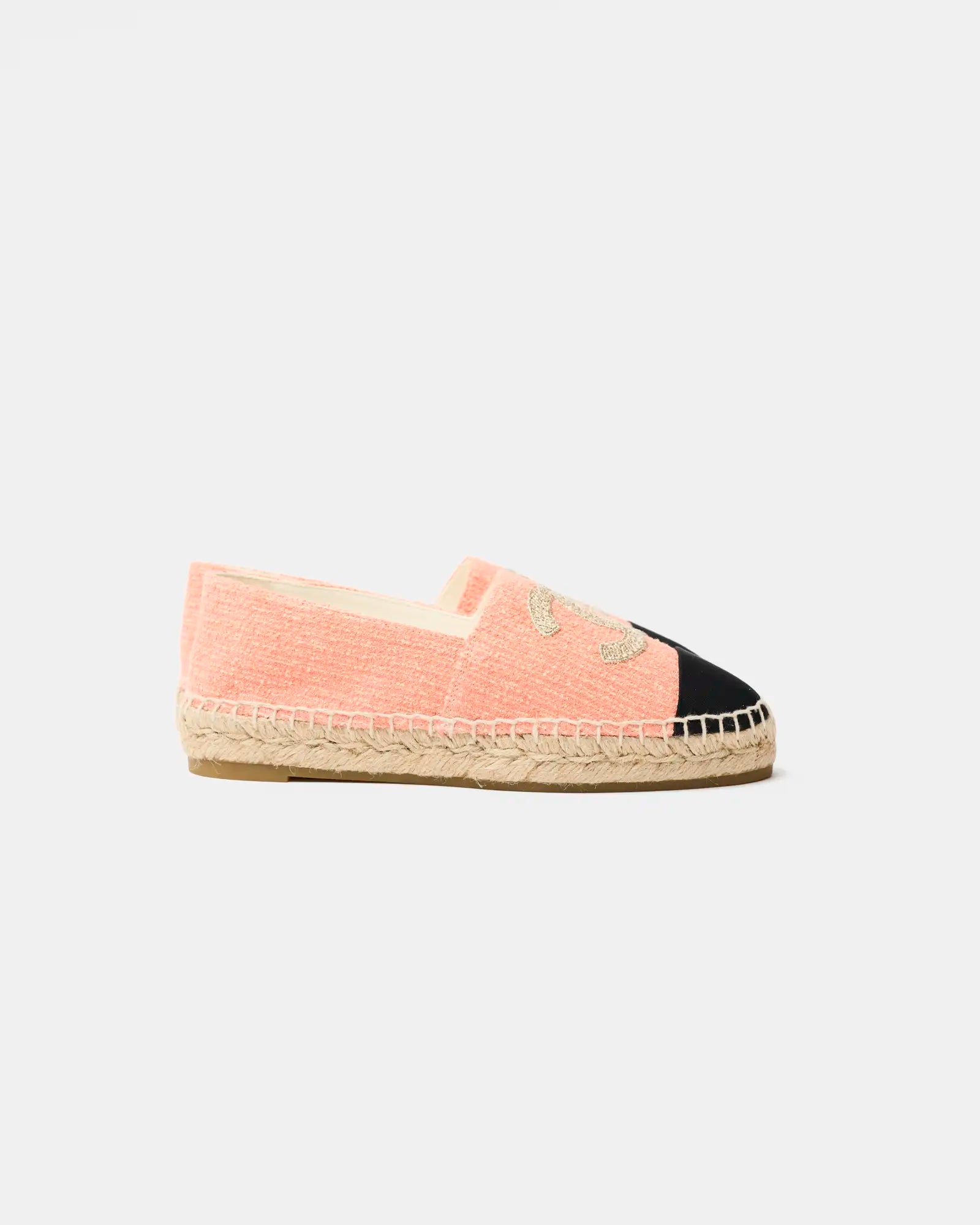 Chanel Light Orange Cotton Tweed Fabric and Grosgrain Espadrilles