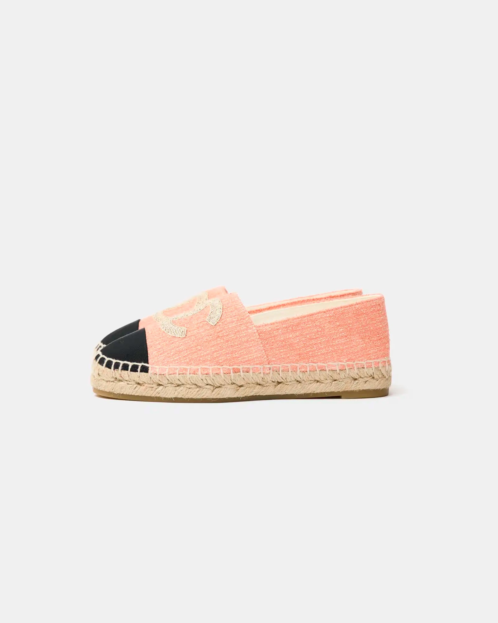 Chanel Light Orange Cotton Tweed Fabric and Grosgrain Espadrilles