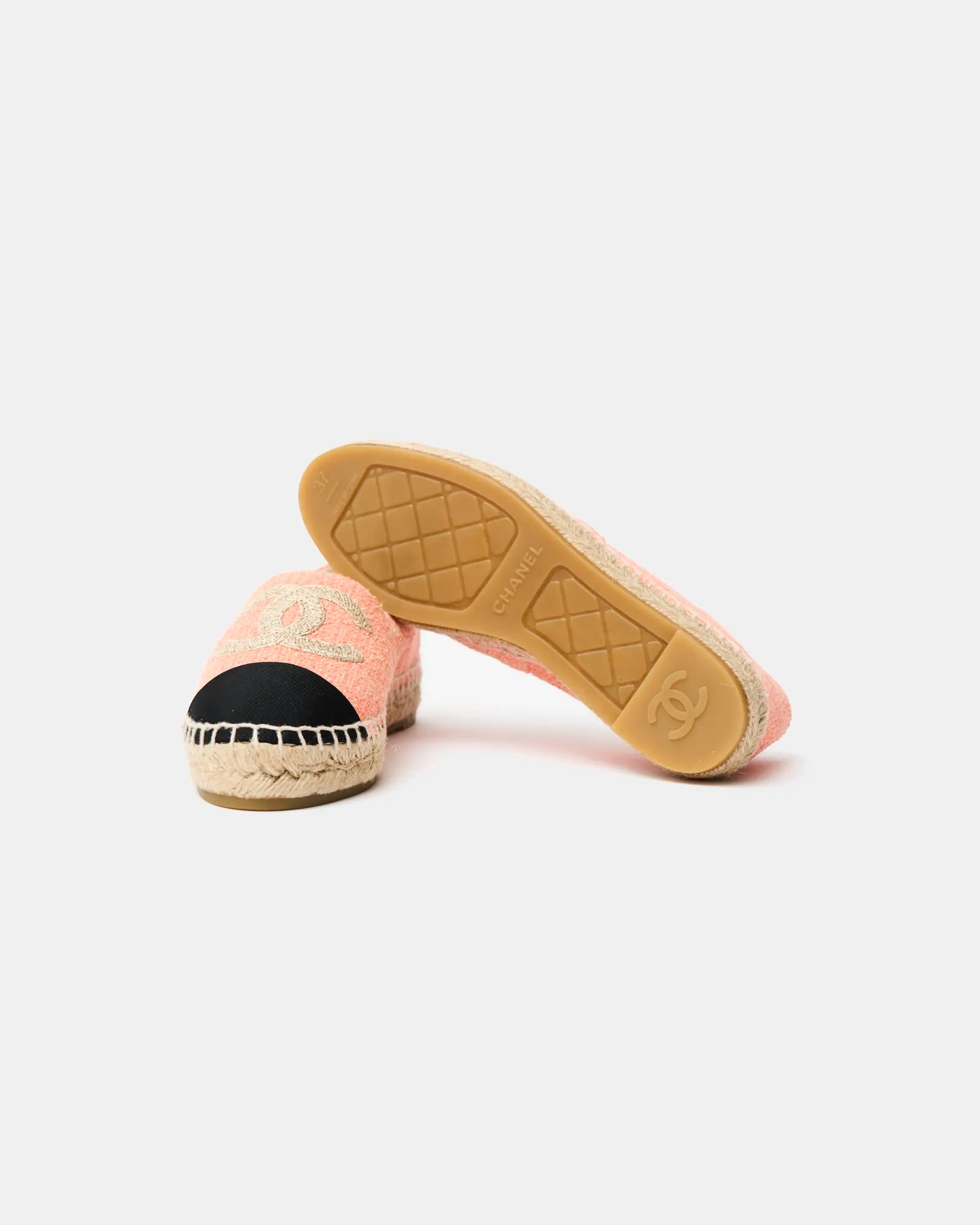 Chanel Light Orange Cotton Tweed Fabric and Grosgrain Espadrilles