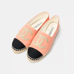 Chanel Light Orange Cotton Tweed Fabric and Grosgrain Espadrilles
