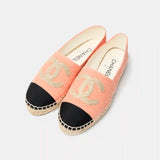 Chanel Light Orange Cotton Tweed Fabric and Grosgrain Espadrilles